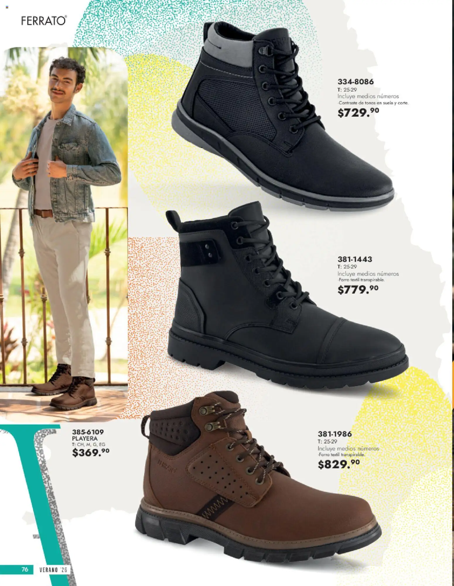 Nuevas ofertas de Andrea válidas en toda la República Mexicana desde el 24.05.2026. ¡Encuentra las mejores ofertas en Andrea catálogo Calzado Caballero! | Página: 76 | Productos: Playera