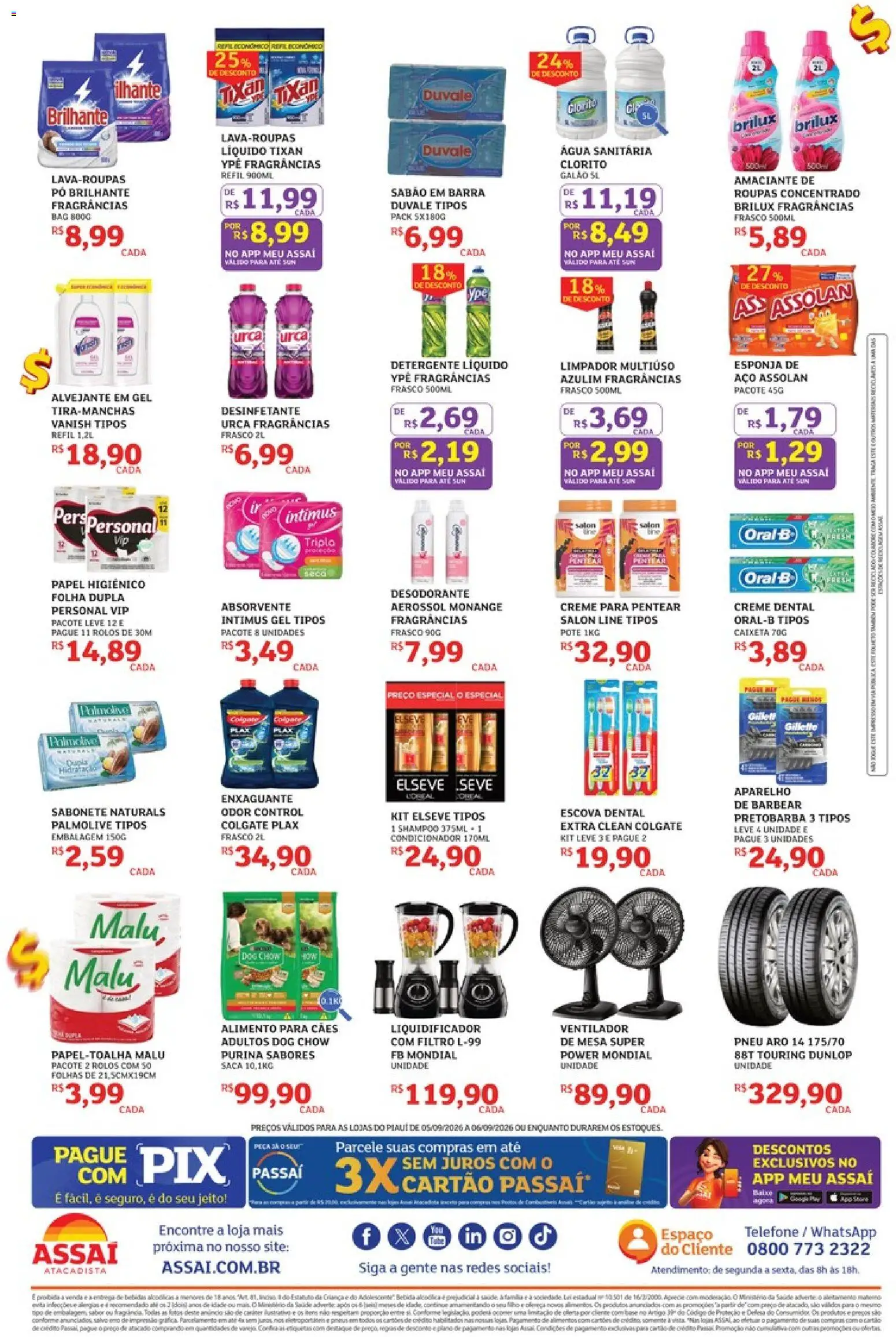 Assaí Atacadista Folheto - válido de 05/09/2026 | Página: 4 | Produtos: Pneu, Escova, Roupas, Desinfetante