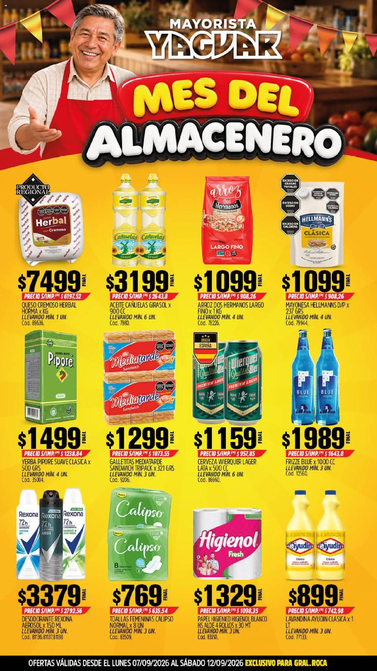 Yaguar - Oferta Semanal General Roca │ válido desde el 07/09/2026 | Página: 1 | Productos: Galletitas, Yerba, Aceite, Desodorante