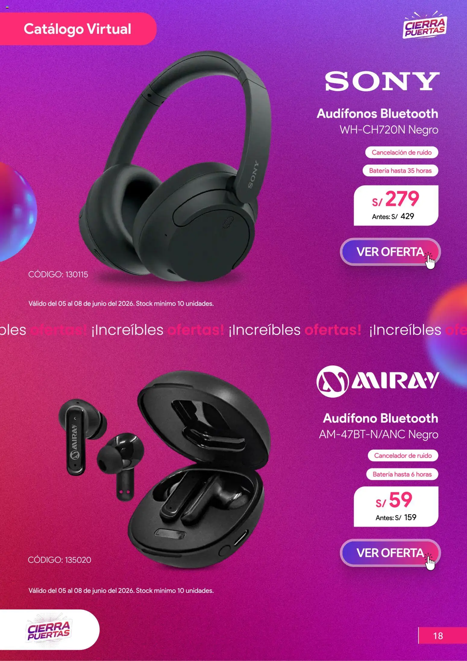 Catálogo Hiraoka válido desde 04.06.2026 | Página: 19 | Productos: Batería, Audífonos
