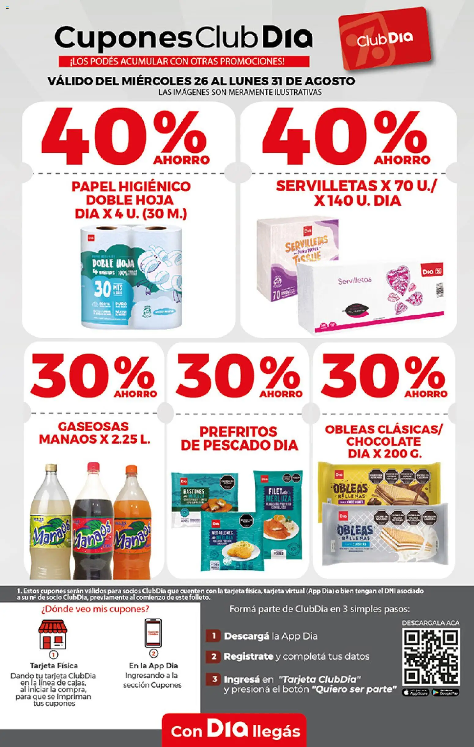 Supermercado DIA Ofertas │ válido desde el 26/08/2026 | Página: 6 | Productos: Papel higiénico, Servilletas, Soda, Chocolate