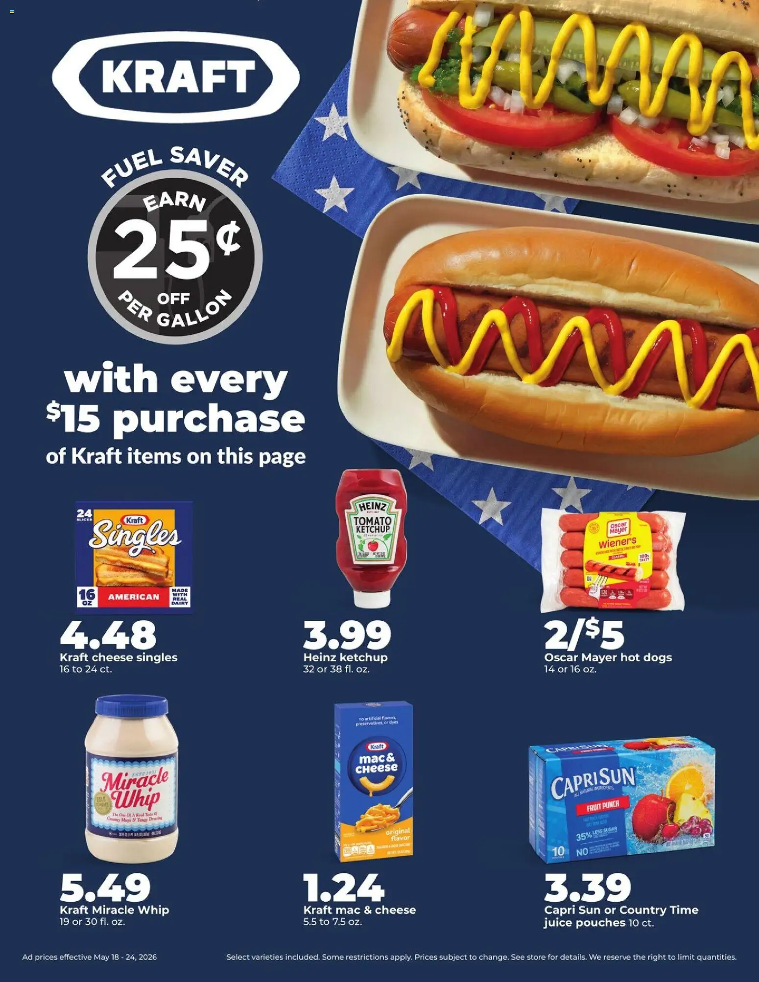 HyVee Weekly Ad - valid from 18.05.2026 | Page: 9 | Products: Cheese, Juice, Ketchup, Hot Dogs