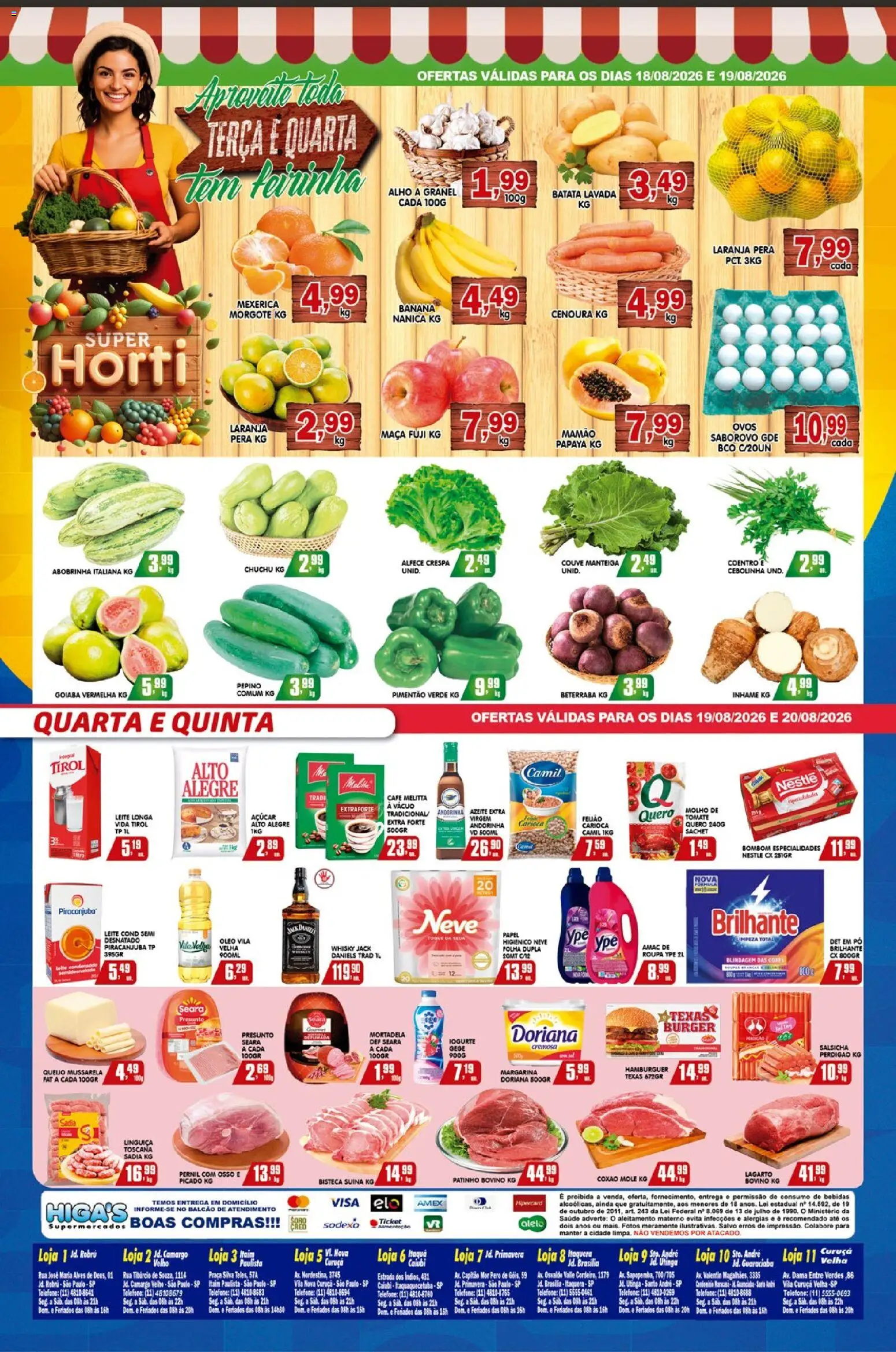 Higa's Supermercado Folheto - válido de 18/08/2026 | Página: 4 | Produtos: Pimentão, Bebidas, Mortadela, Margarina