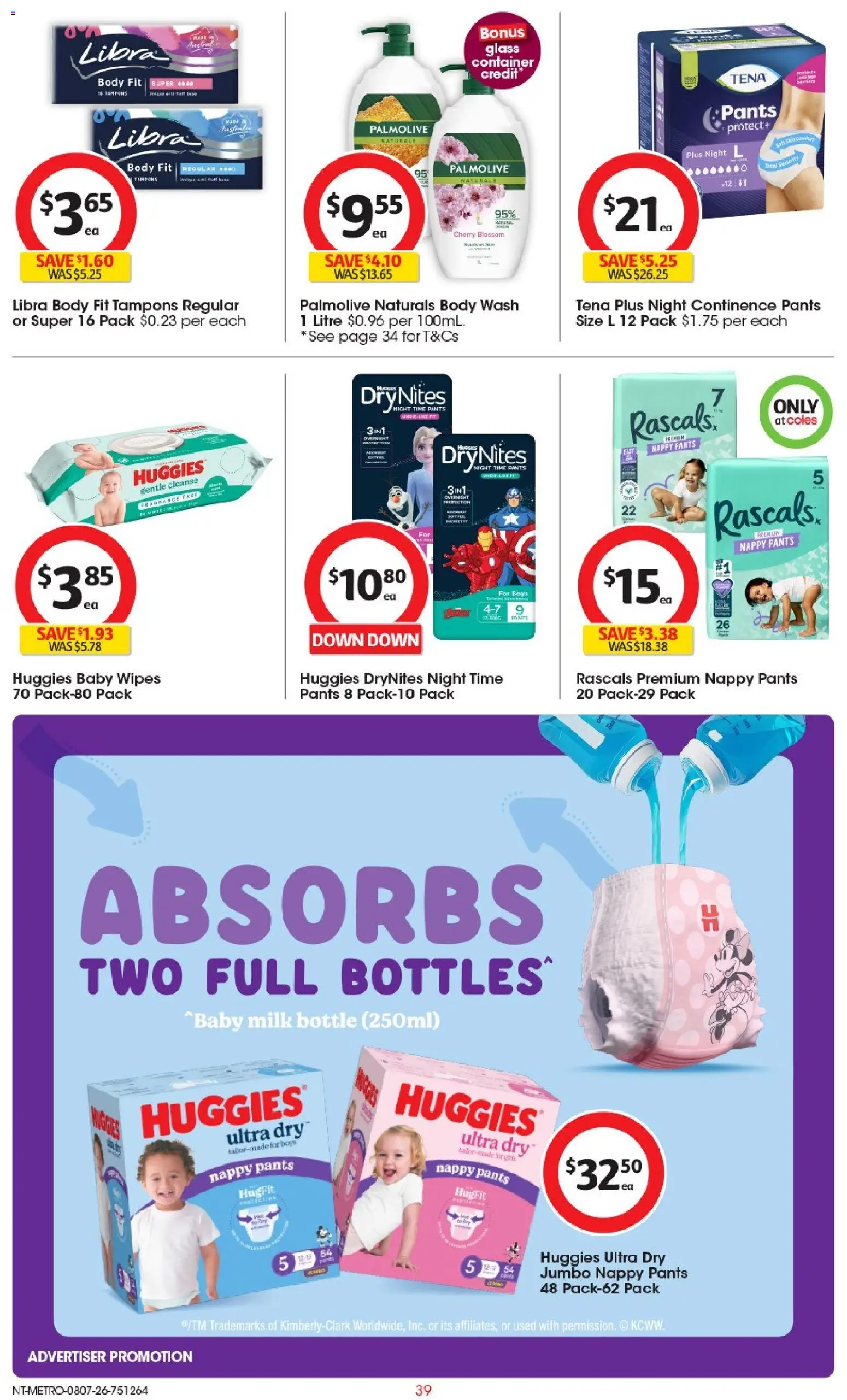 Coles catalogue - valid from 08/07/2026 | Page: 39 | Products: Fragrance, Milk, Pants, Tampons