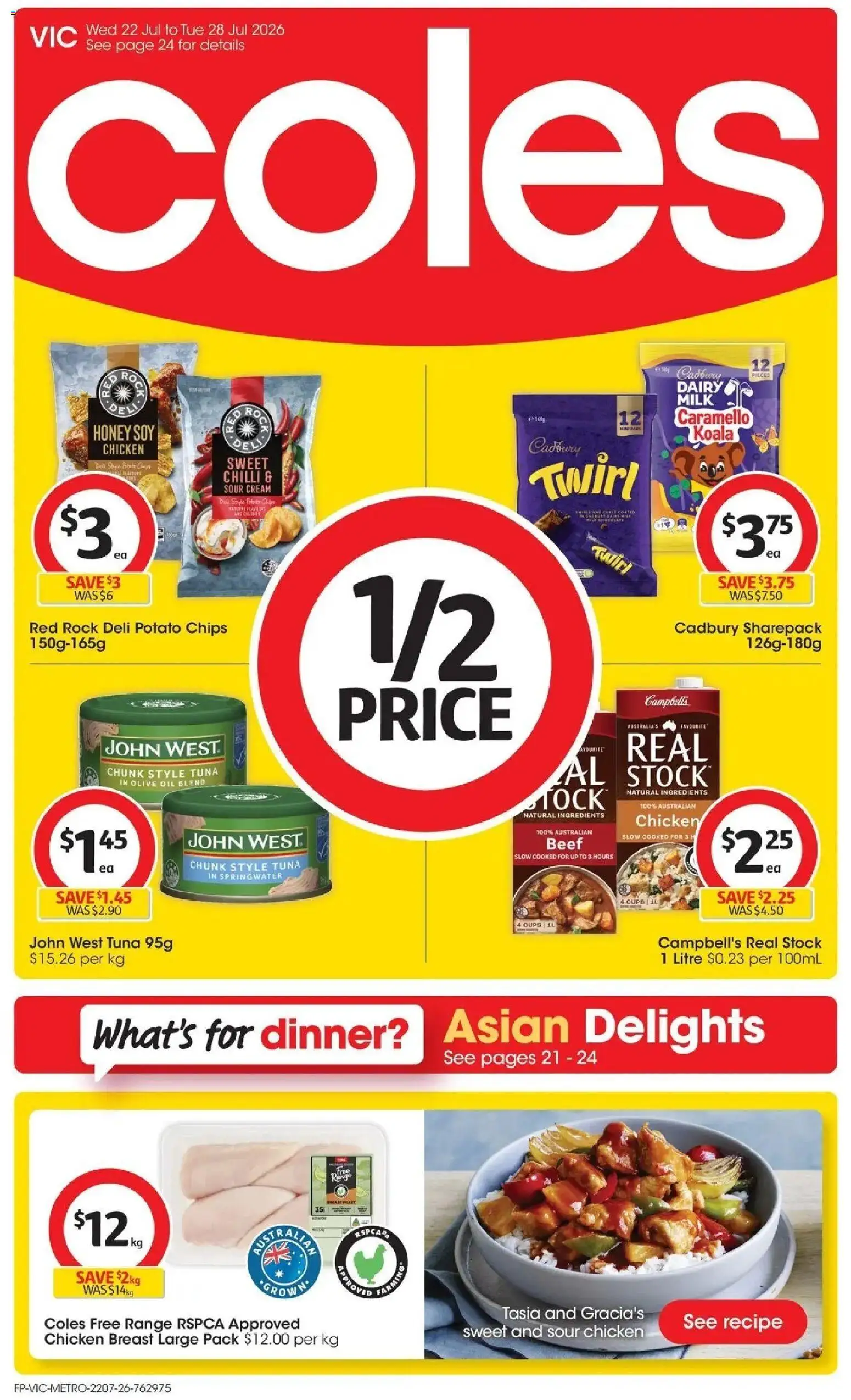Coles catalogue - valid from 22/07/2026 | Page: 1 | Products: Cups, Milk, Sour cream, Chips
