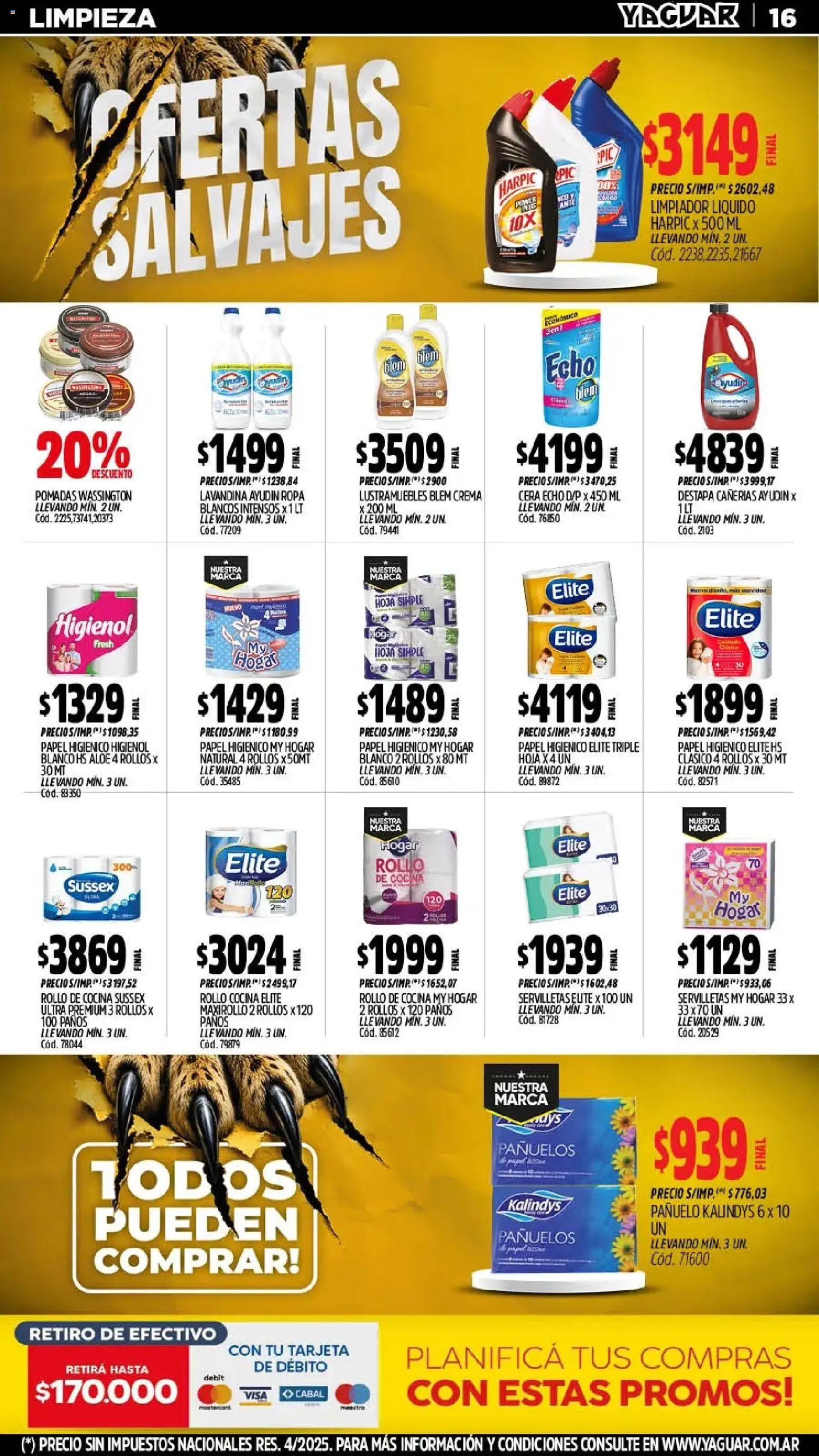 Yaguar - Oferta Semanal San Juan │ válido desde el 03/08/2026 | Página: 16 | Productos: Servilletas, Ropa, Cera, Crema