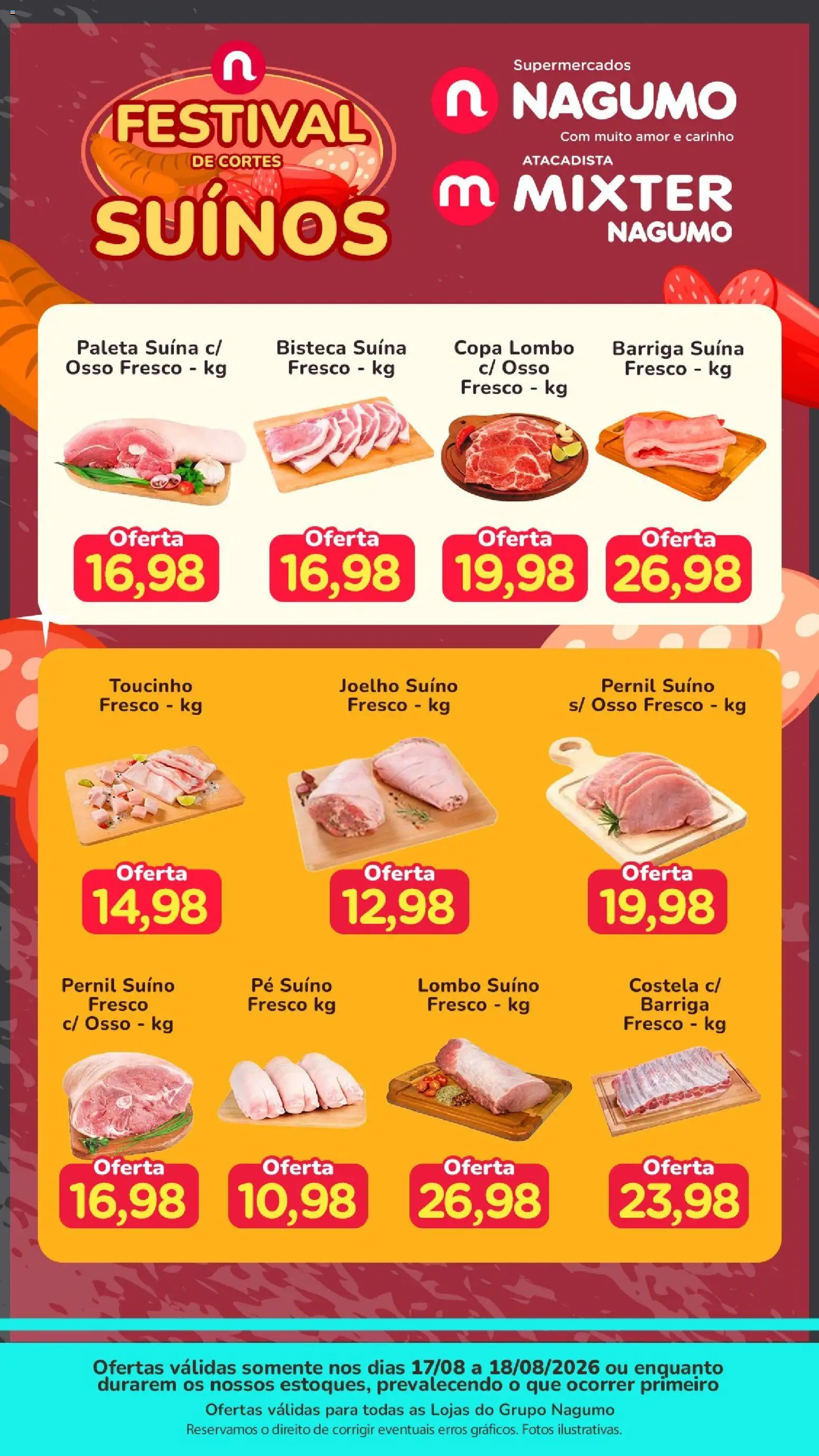 Nagumo Folheto - válido de 17/08/2026 | Página: 1 | Produtos: Barriga suína, Paleta suína, Copa, Pernil suíno