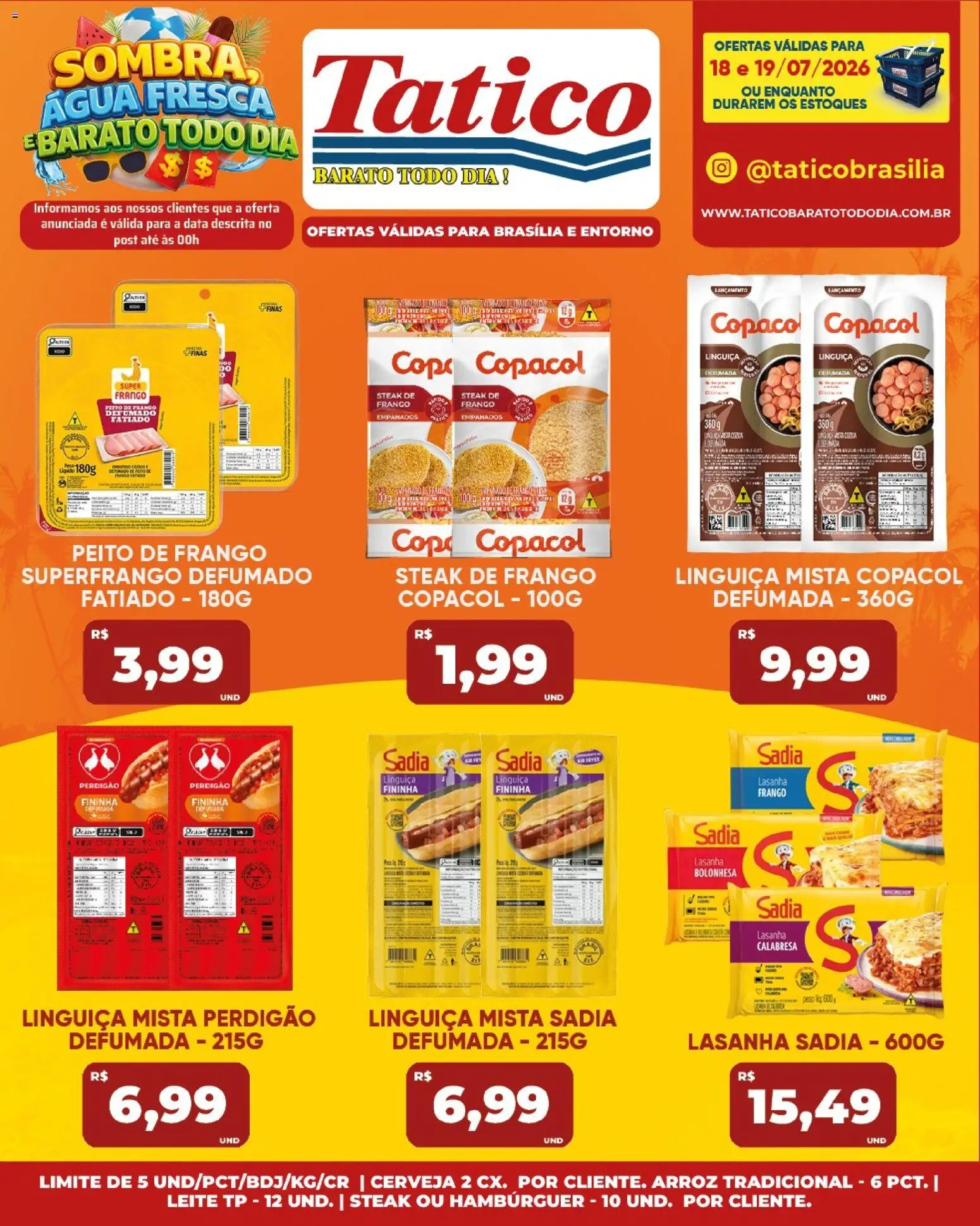 Tatico Folheto - válido de 20/07/2026 | Página: 44 | Produtos: Arroz, Hambúrguer, Lasanha, Peito de frango