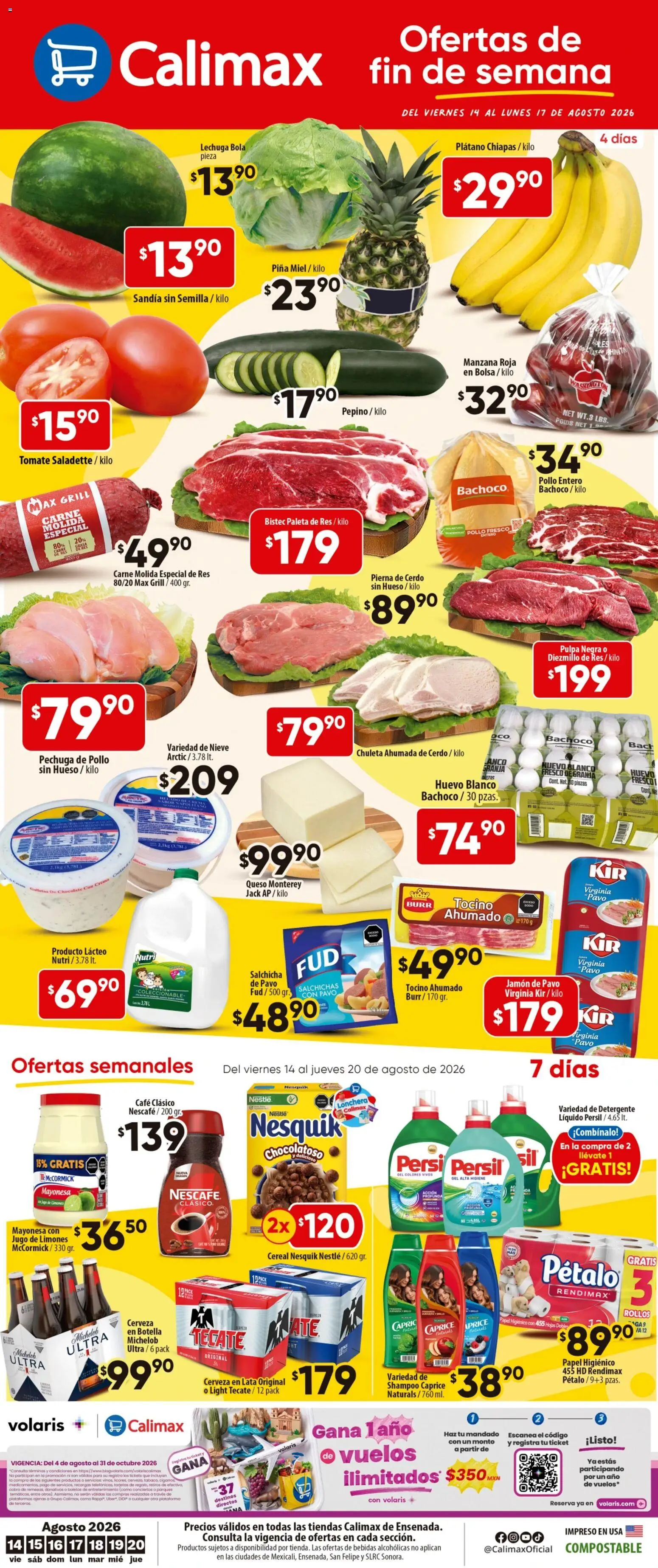 Nuevas ofertas de Calimax válidas en toda la República Mexicana desde el 14/08/2026. ¡Encuentra las mejores ofertas en Calimax folleto Ensenada! | Página: 1 | Productos: Detergente, Salchicha, Galletas de chocolate, Galletas