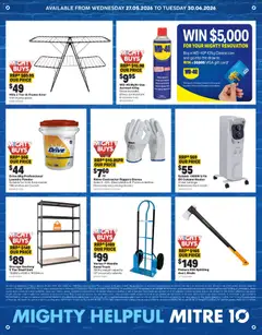 Preview of Mitre 10 End of financial year deals - valid from 27.05.2026 | Page: 16 | Products: Axe, Oil, Gloves, Laundry