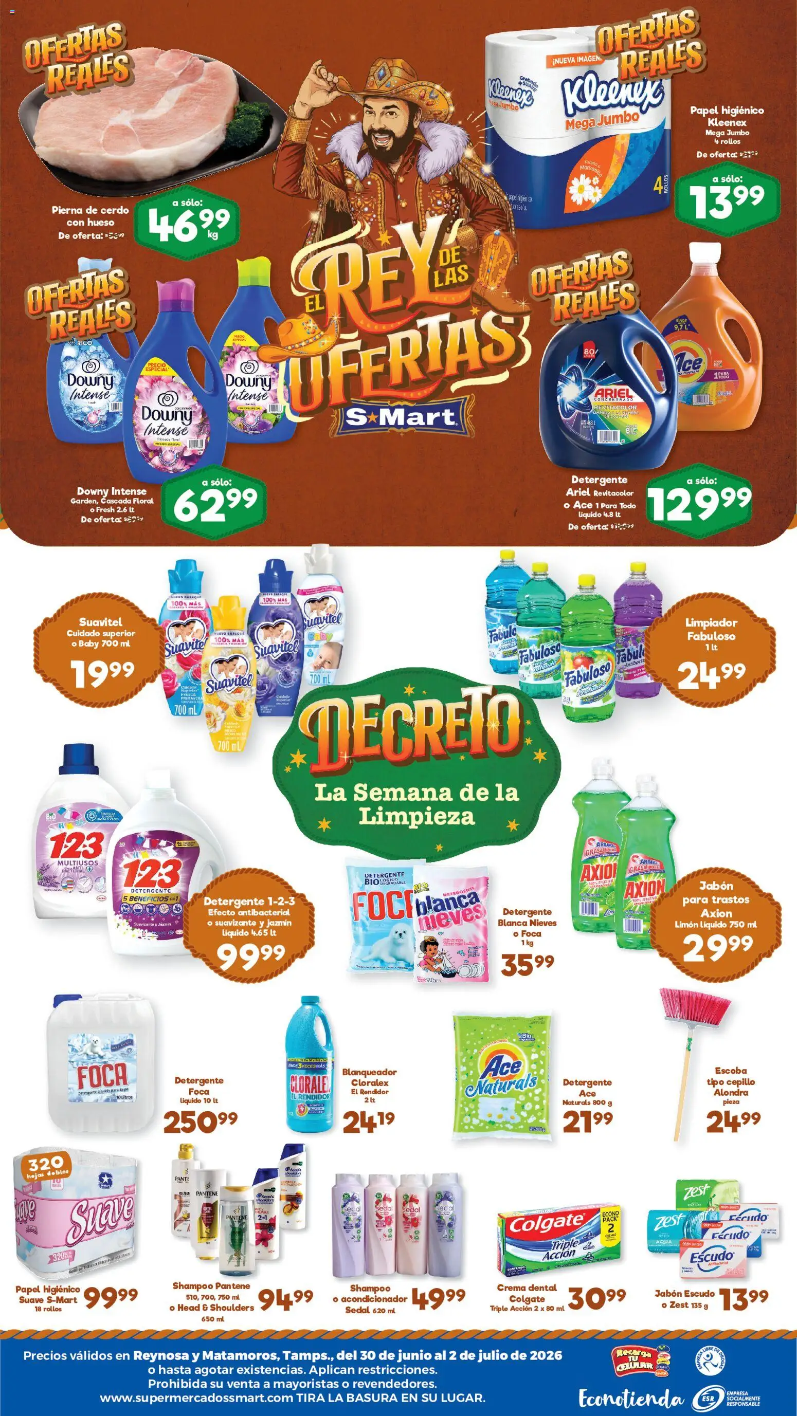 Nuevas ofertas de S-Mart válidas en toda la República Mexicana desde el 30/06/2026. ¡Encuentra las mejores ofertas en S-Mart folleto Matamoros! | Página: 2 | Productos: Crema, Suavizante, Limpiador, Papel higiénico