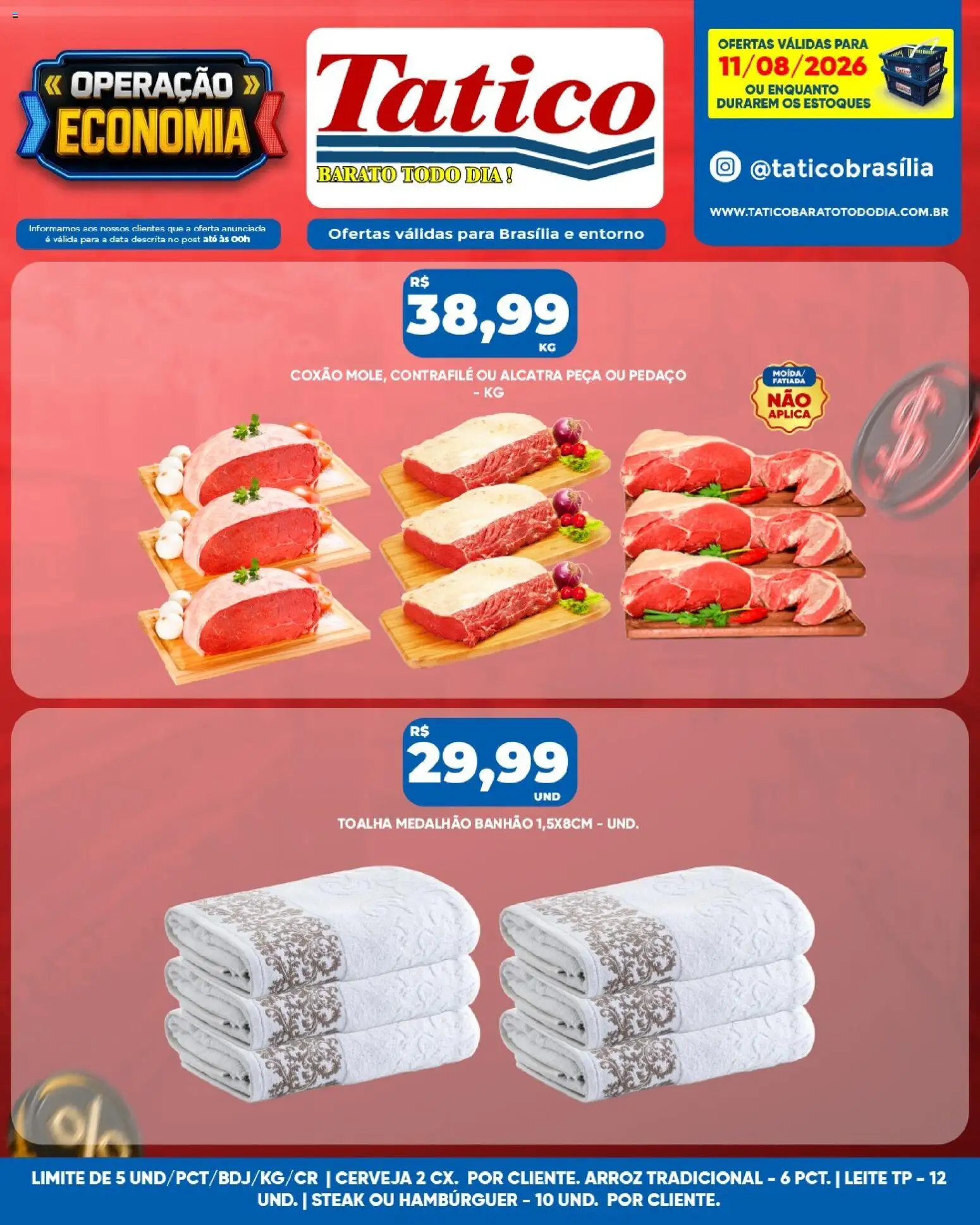 Tatico Folheto - válido de 11/08/2026 | Página: 14 | Produtos: Steak, Leite, Cerveja, Hambúrguer