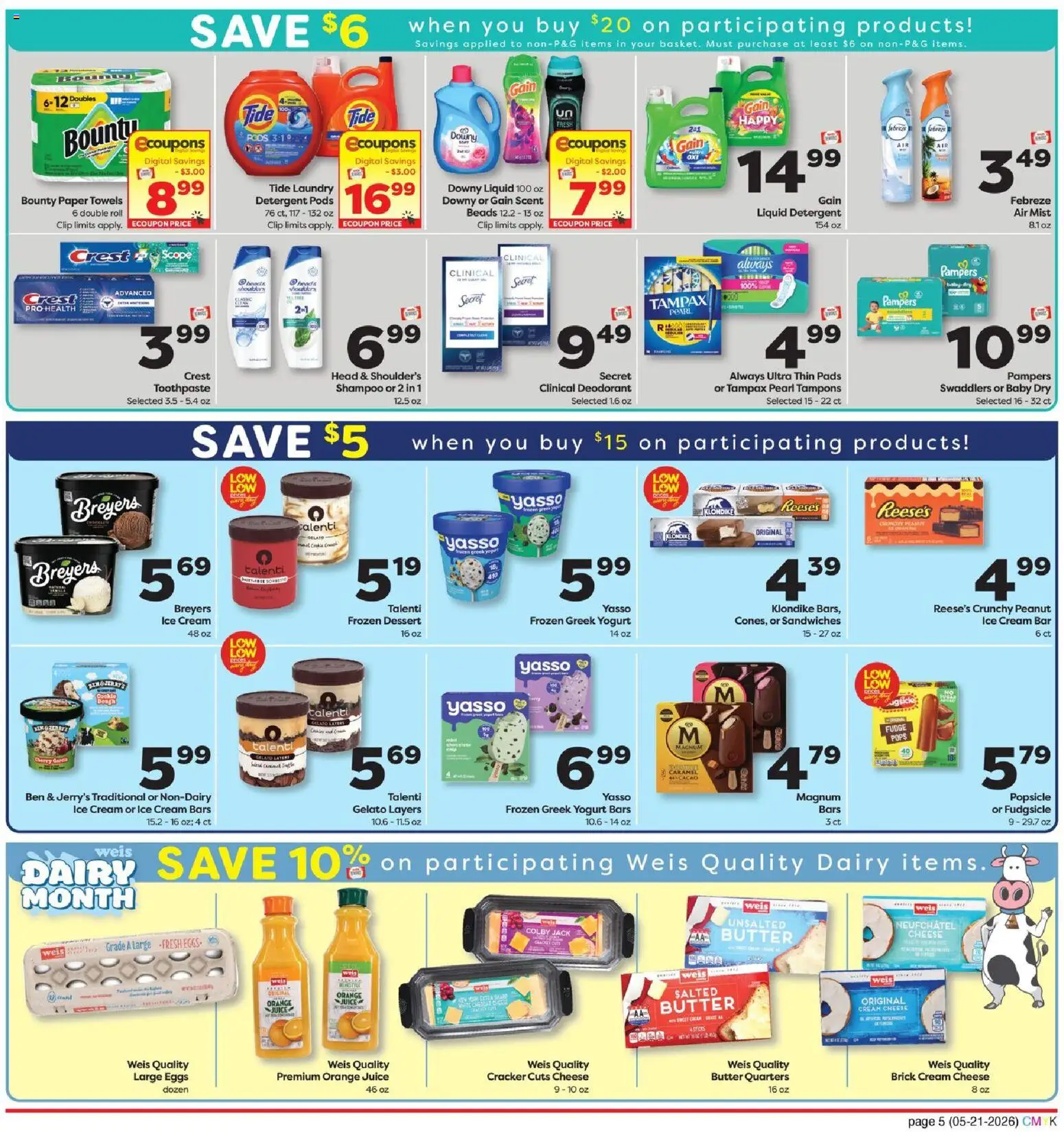 Weis Monthly Savings - valid from 21.05.2026 | Page: 5 | Products: Butter, Juice, Deodorant, Ice cream