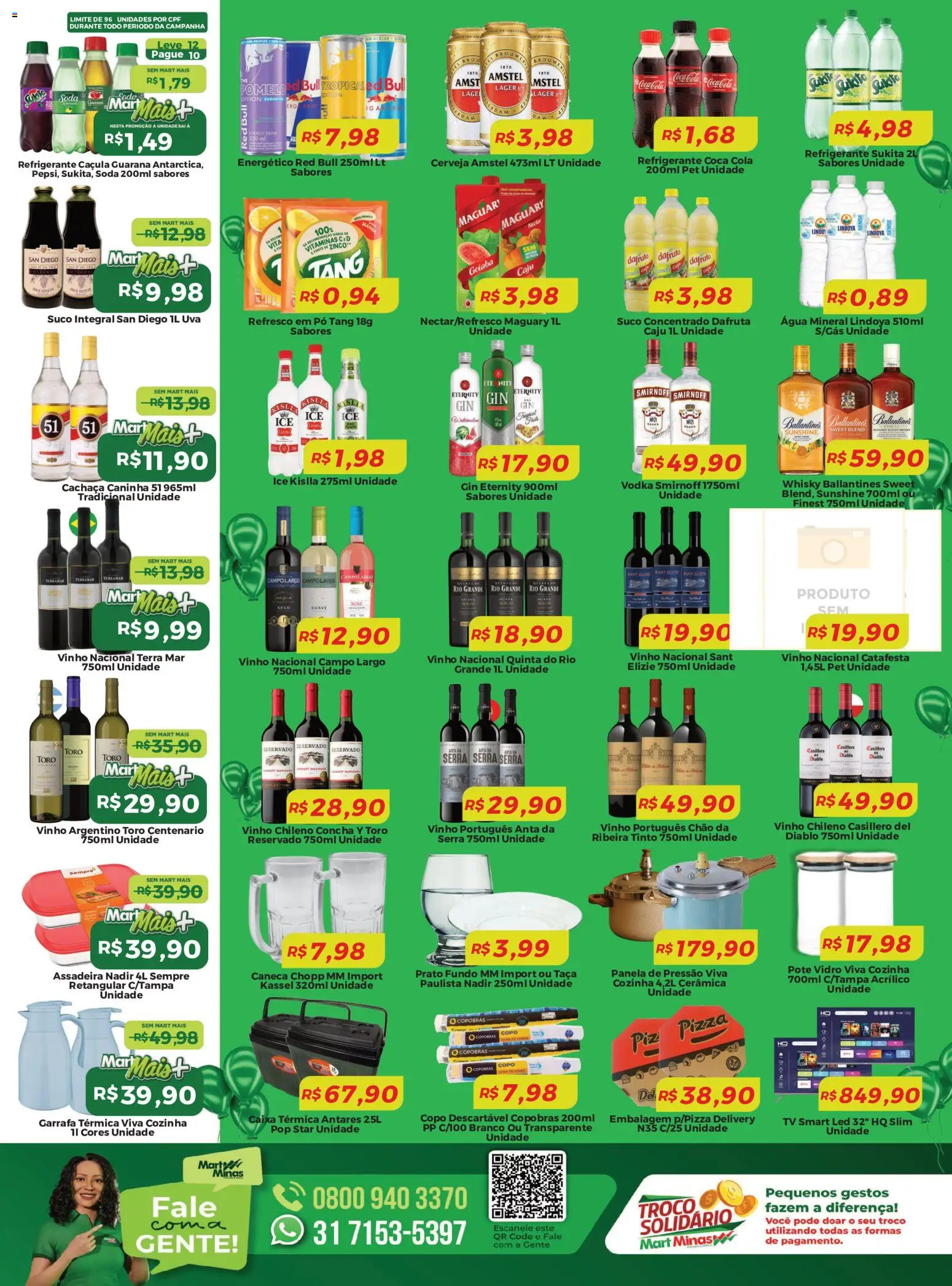 Mart Minas Folheto - válido de 24/09/2026 | Página: 3 | Produtos: Cachaça, Panela de pressão, Suco, Tv