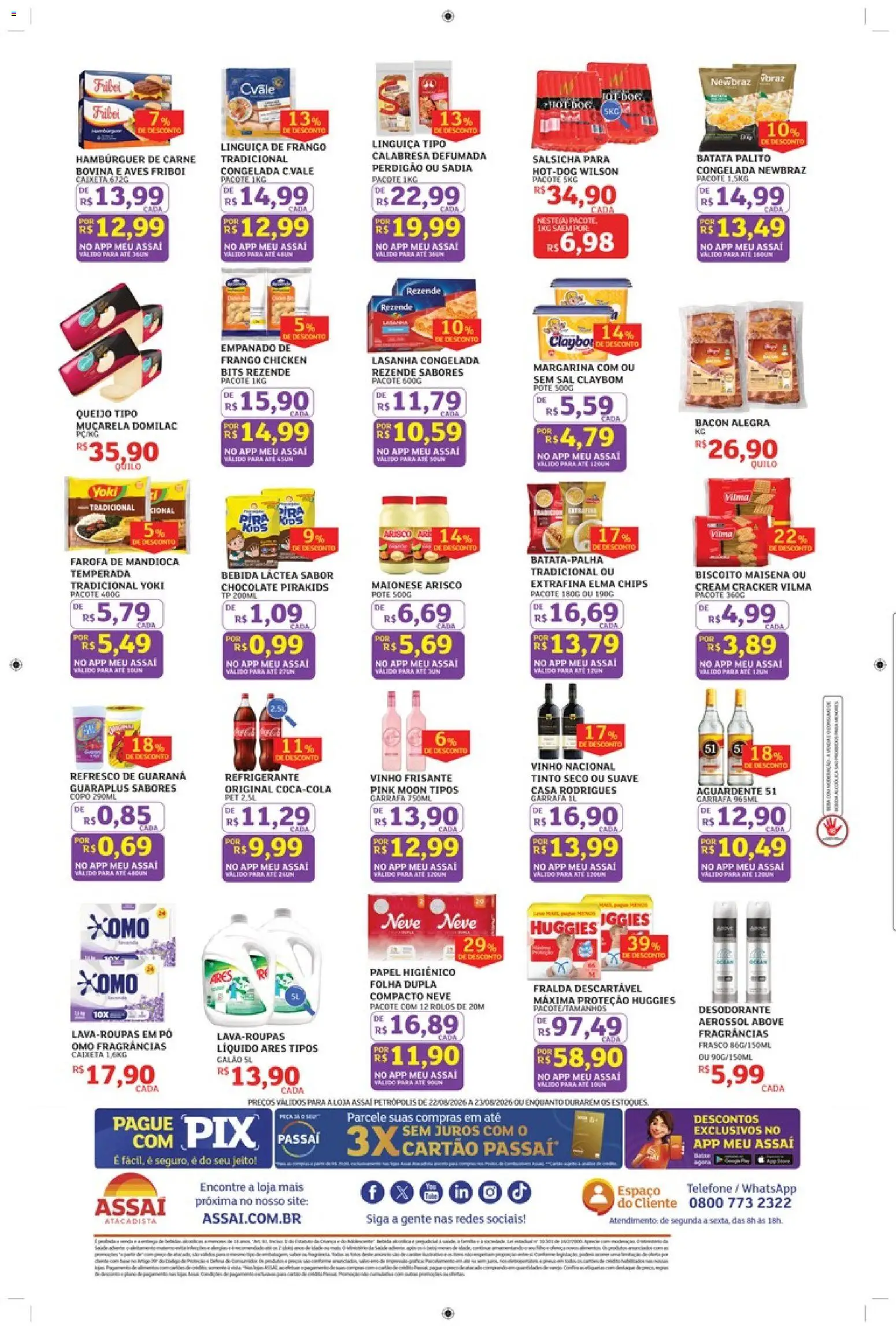 Assaí Atacadista Folheto - válido de 22/08/2026 | Página: 2 | Produtos: Mandioca, Salsicha, Carne, Hambúrguer