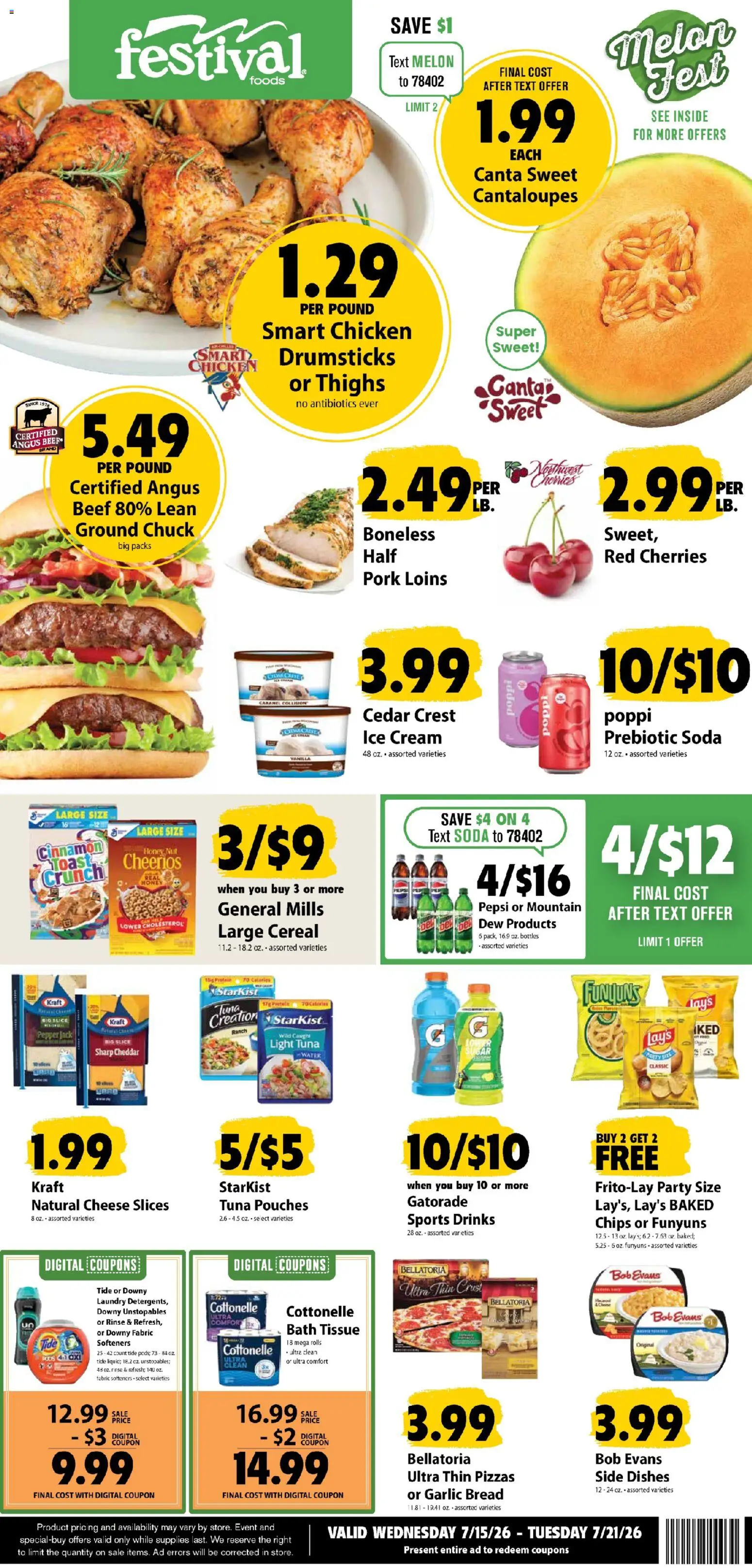 Festival Foods Weekly Ad - valid from 07/15/2026 | Page: 1 | Products: Cantaloupes, Cream, Ice cream, Pepper