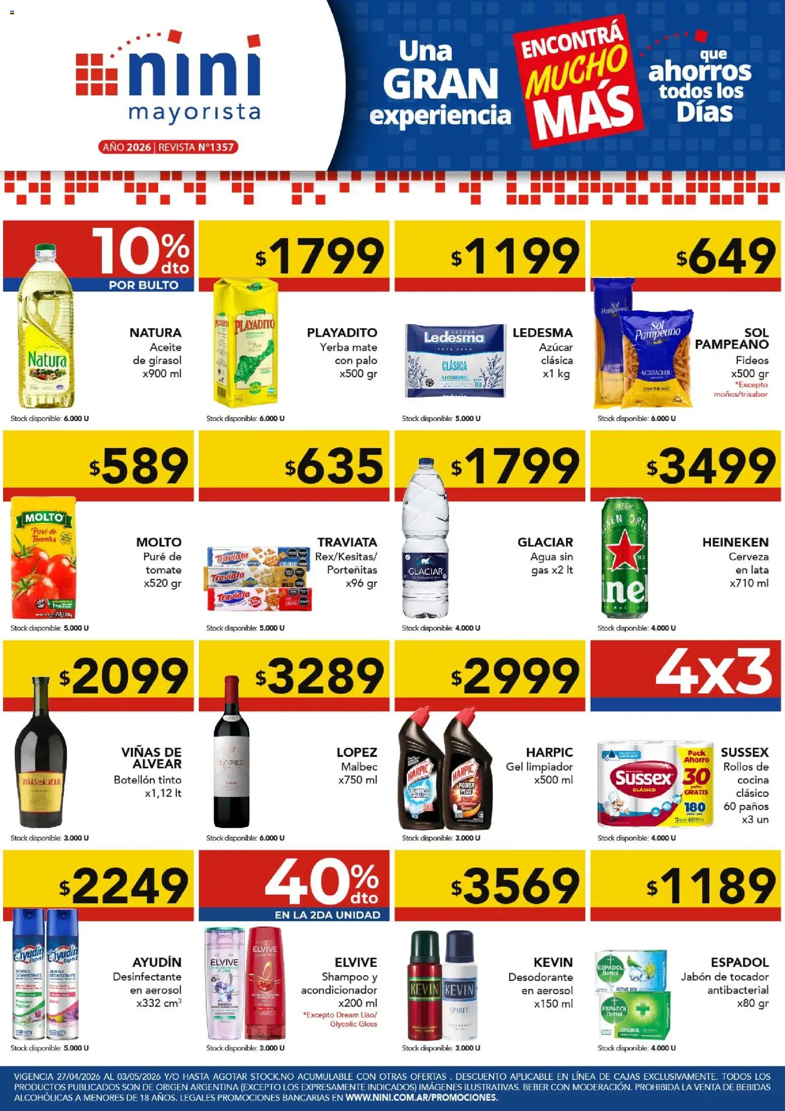 NINI Mayorista ofertas │ válido desde el 27.04.2026 | Página: 1 | Productos: Azucar, Yerba, Jabón, Fideos
