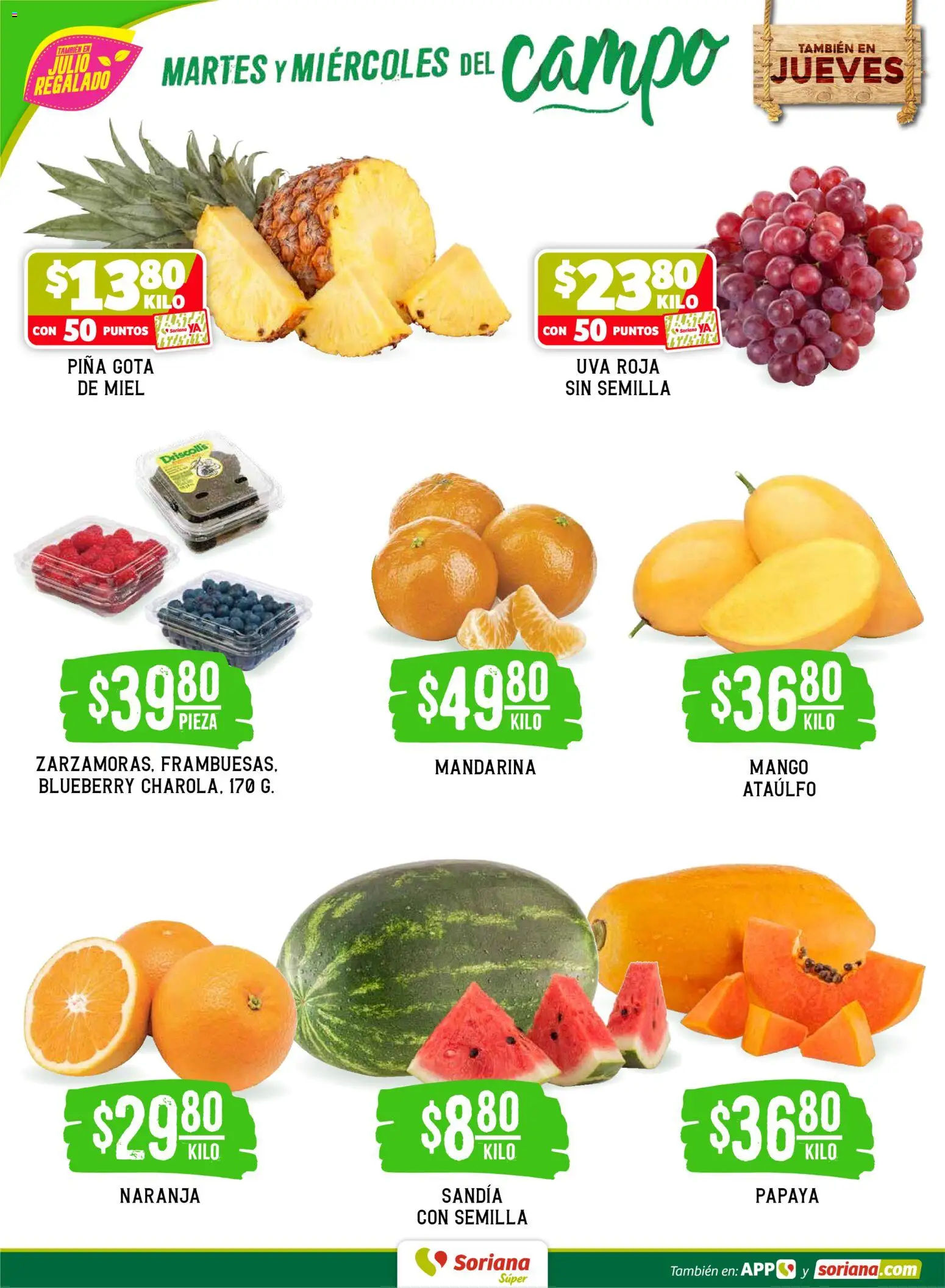 Nuevas ofertas de Soriana válidas en toda la República Mexicana desde el 02.06.2026. ¡Encuentra las mejores ofertas en Soriana Martes y Miércoles del Campo Súper: Saltillo y Torreón! | Página: 2 | Productos: Sandía, Mango, Uva, Piña