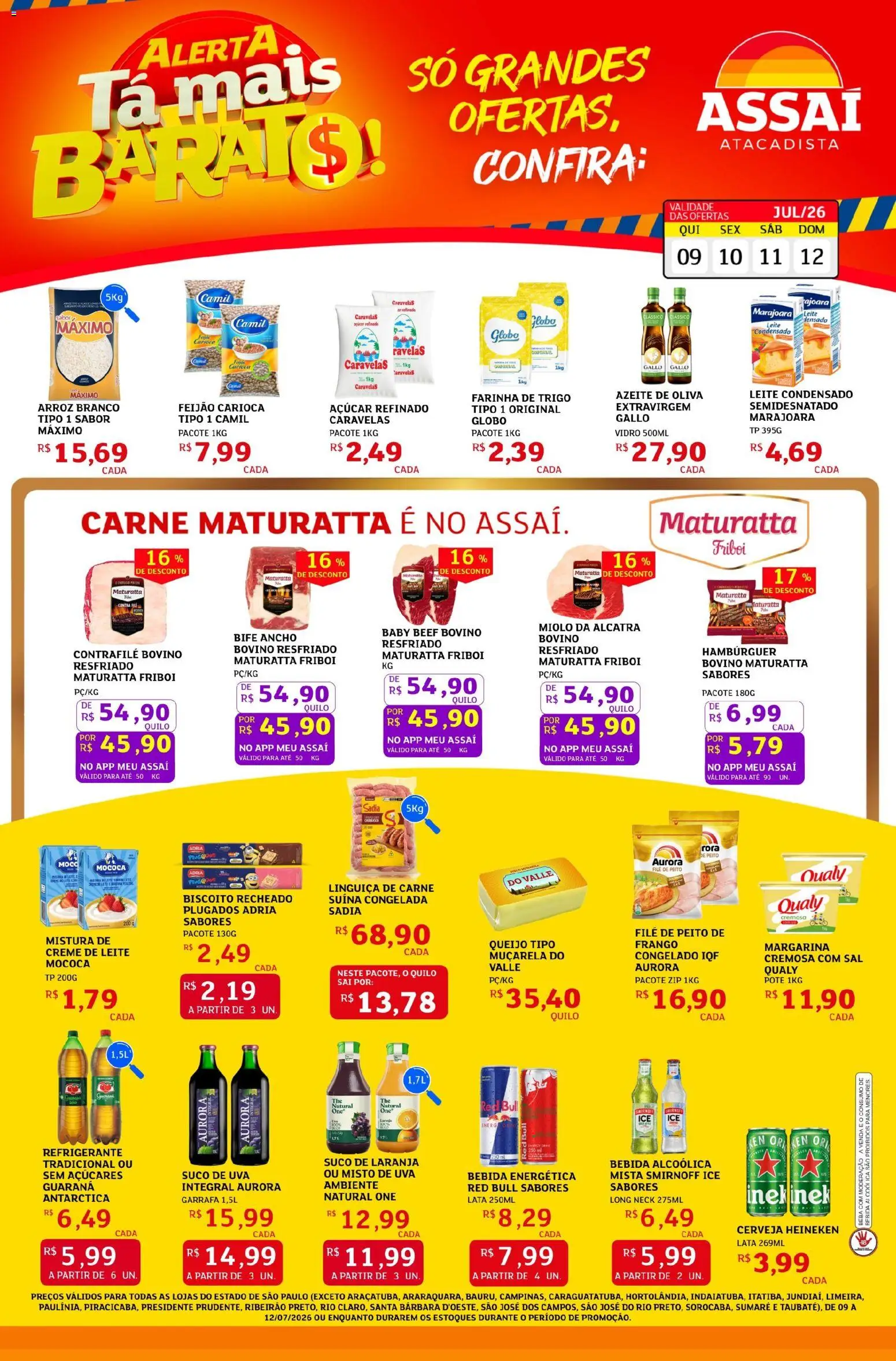 Assaí Atacadista Folheto - válido de 09/07/2026 | Página: 1 | Produtos: Queijo, Cerveja Heineken, Creme, Leite condensado