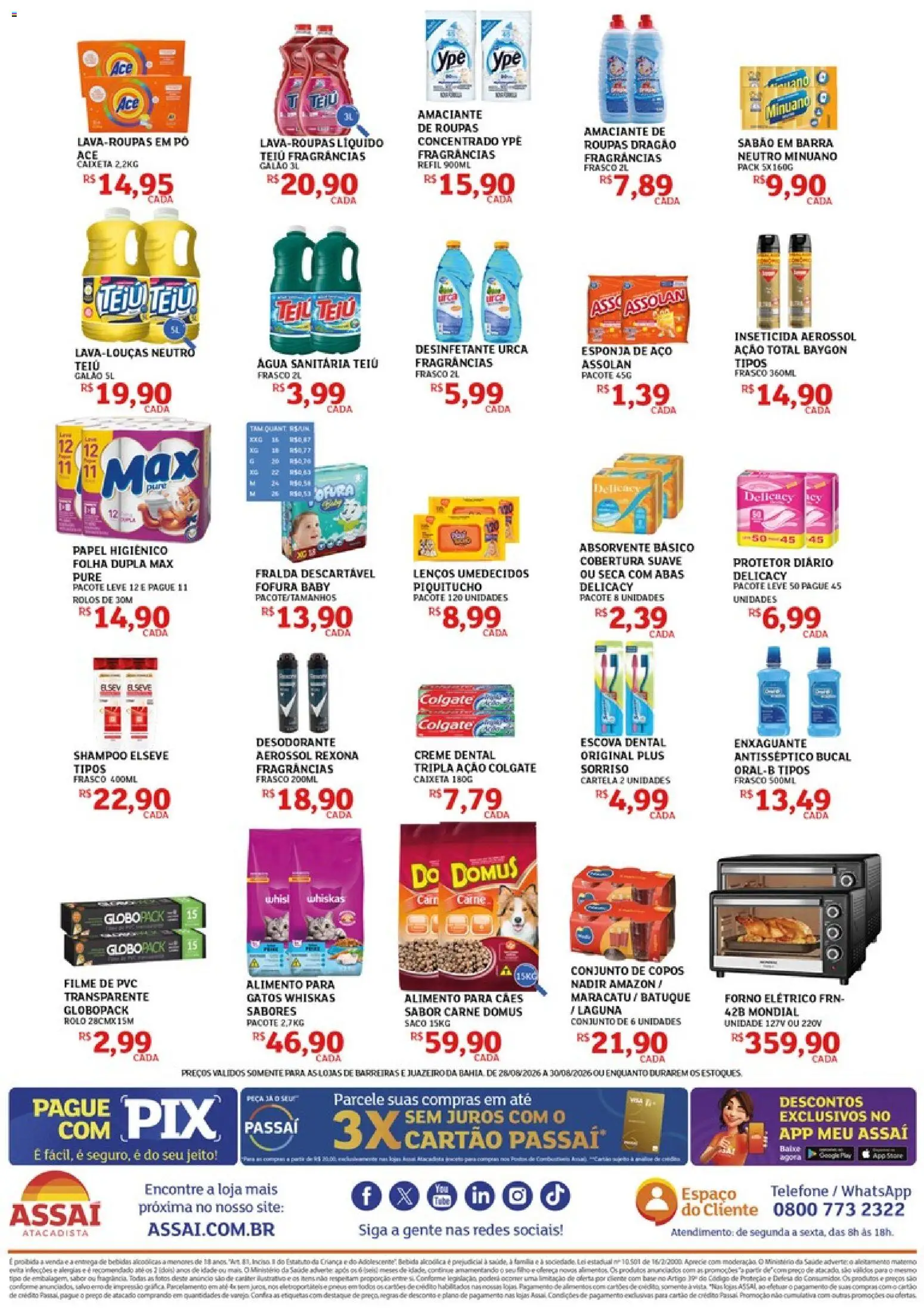 Assaí Atacadista Folheto - válido de 28/08/2026 | Página: 4 | Produtos: Sabão, Forno elétrico, Bebidas, Absorvente