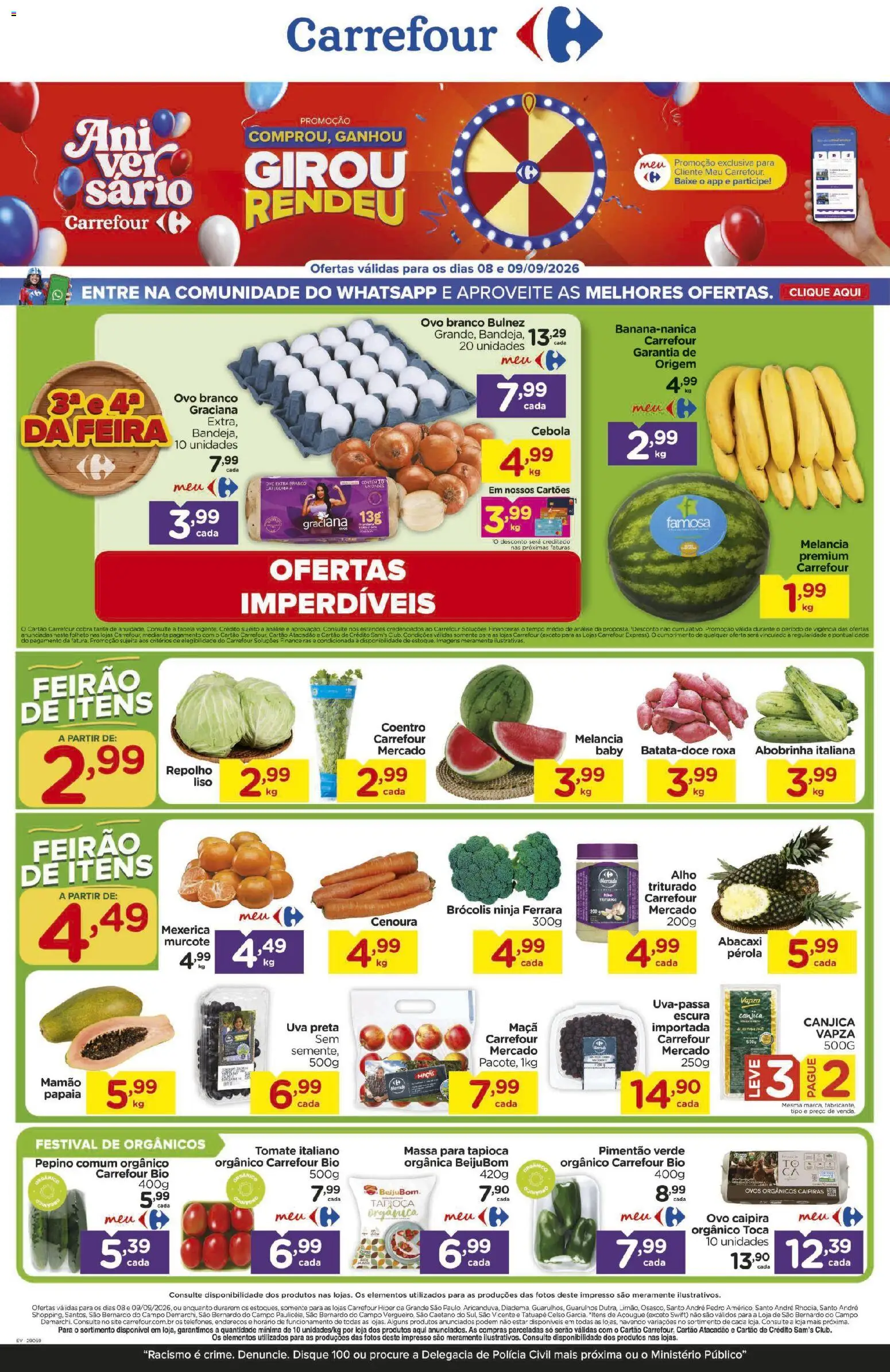 Carrefour Folheto - válido de 08/09/2026 | Página: 1 | Produtos: Tomate, Maçãs, Massa, Cenoura