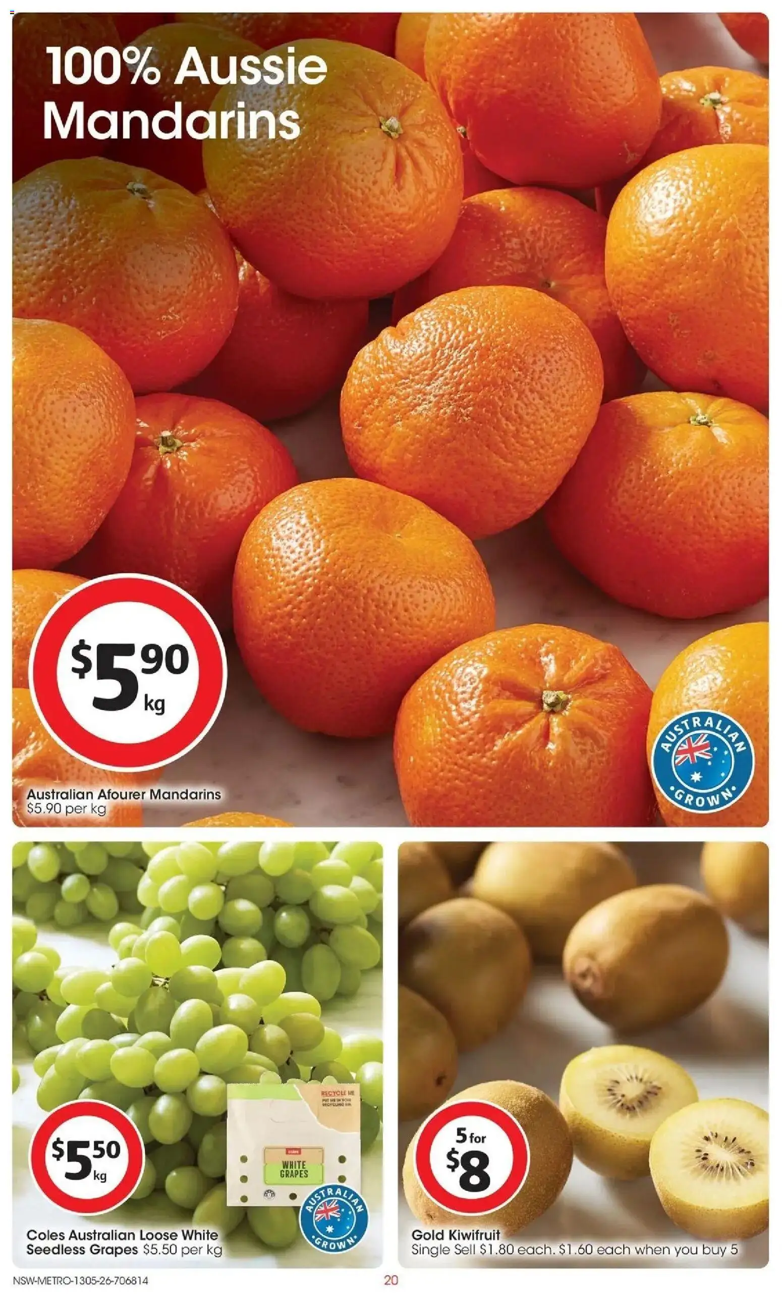 Coles catalogue - valid from 13.05.2026 | Page: 20 | Products: Kiwifruit, Mandarins, Grapes