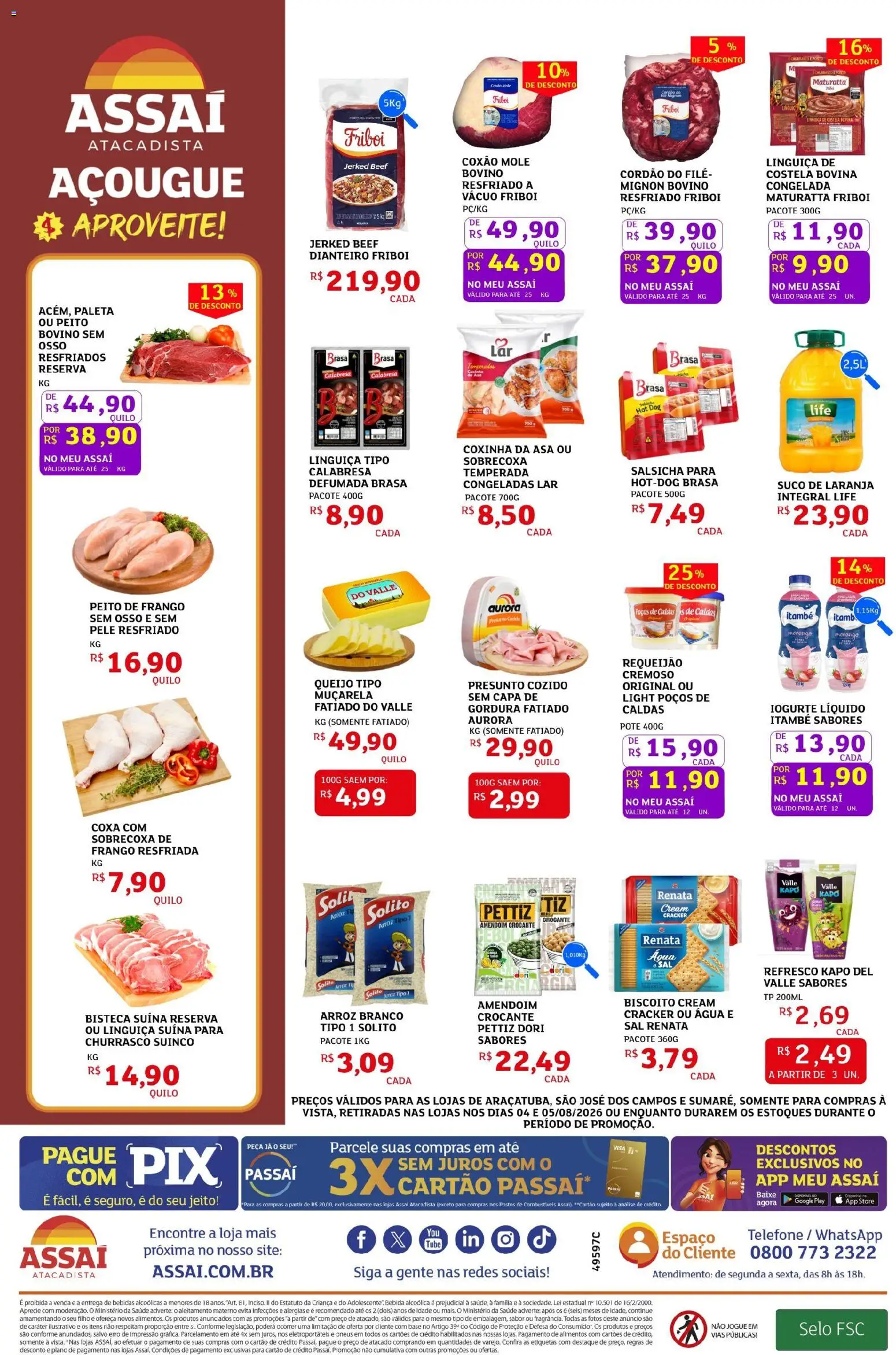 Assaí Atacadista Folheto - válido de 04/08/2026 | Página: 2 | Produtos: Refresco, Queijo, Base, Telefone
