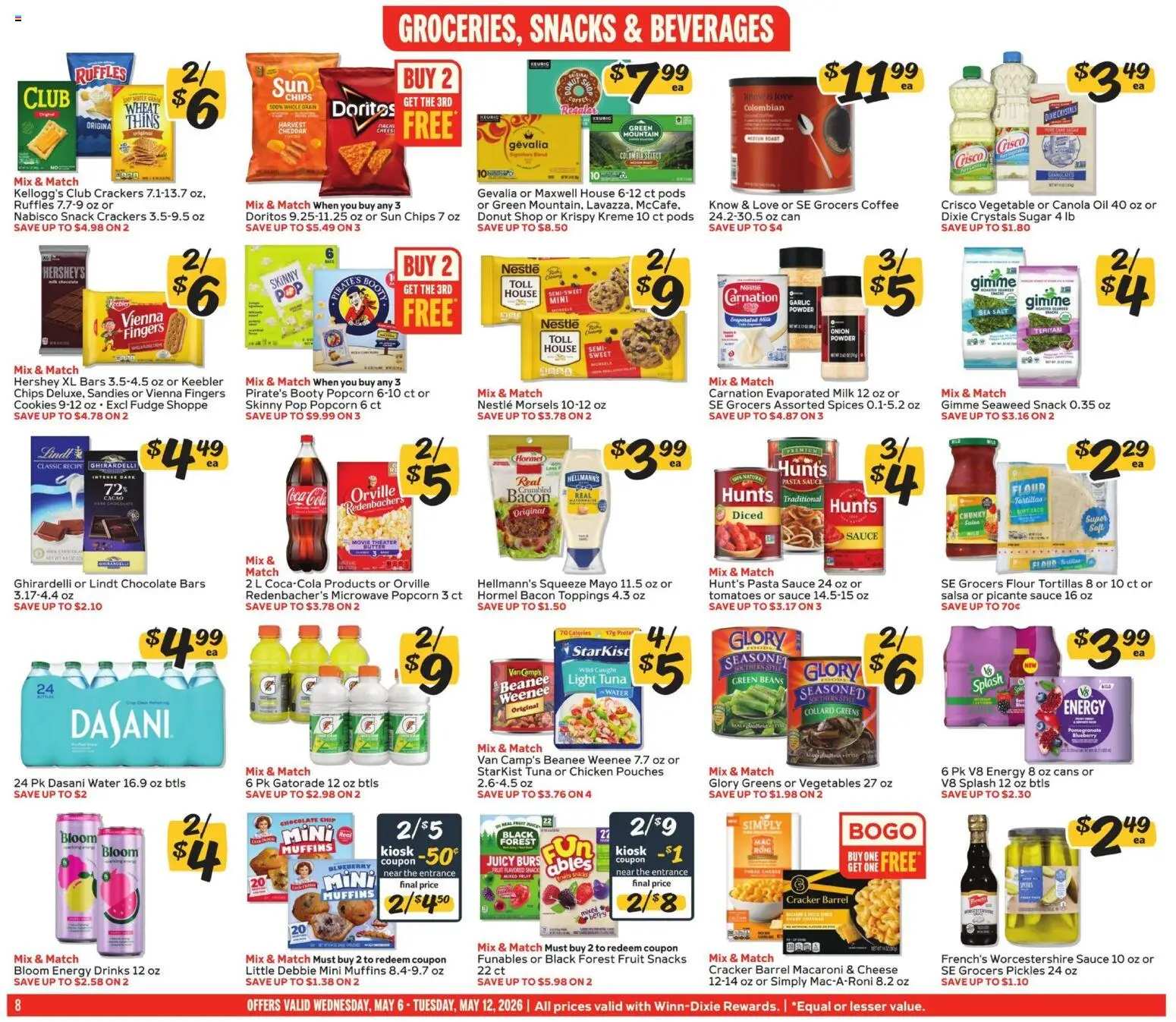 Winn Dixie Weekly Circular - FL - valid from 06.05.2026 | Page: 8 | Products: Microwave, Pasta, Spices, Sugar