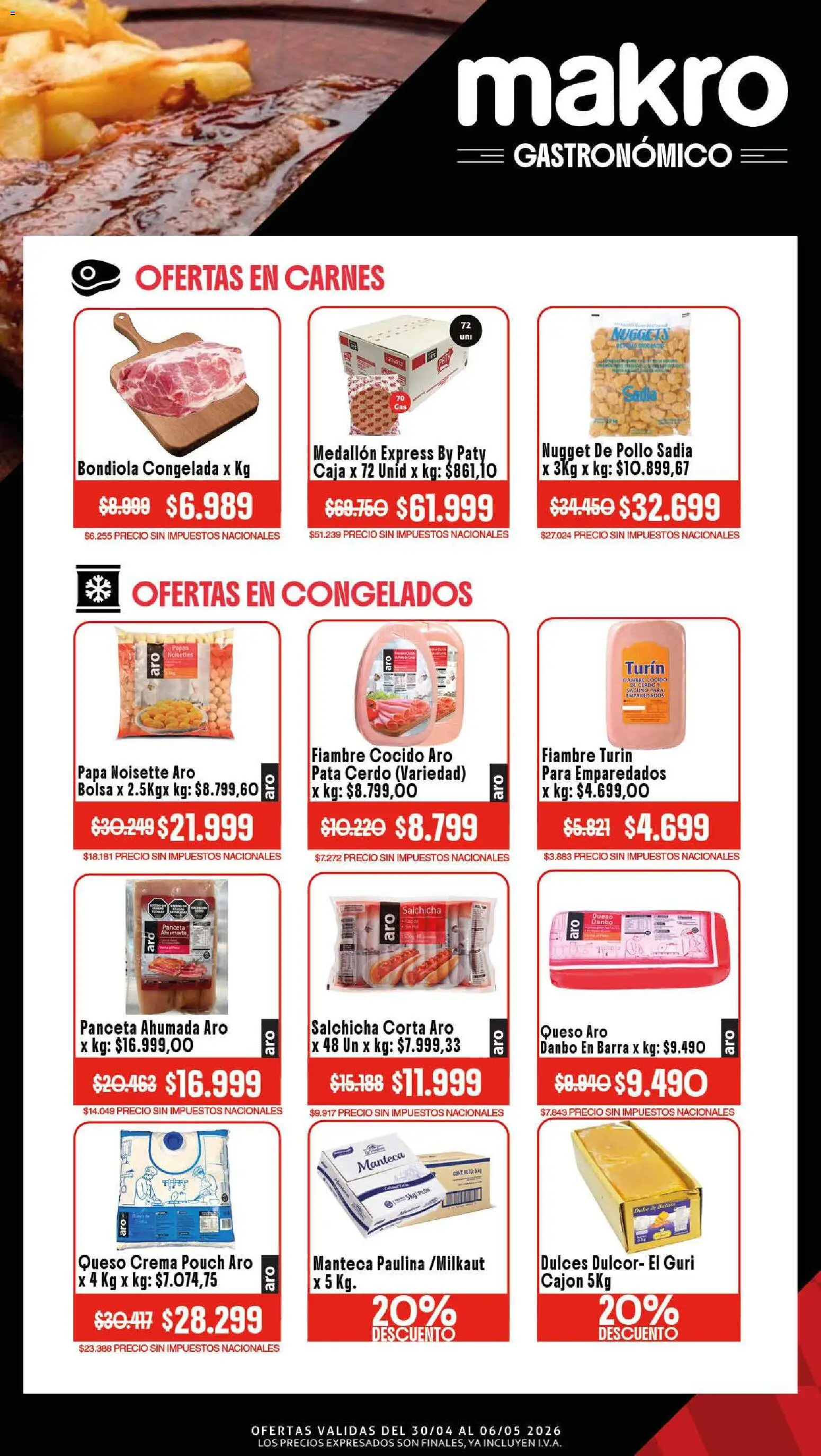 Makro Ofertas Gastronómico │ válido desde el 30.04.2026 | Página: 2 | Productos: Pollo, Manteca, Queso, Cerdo