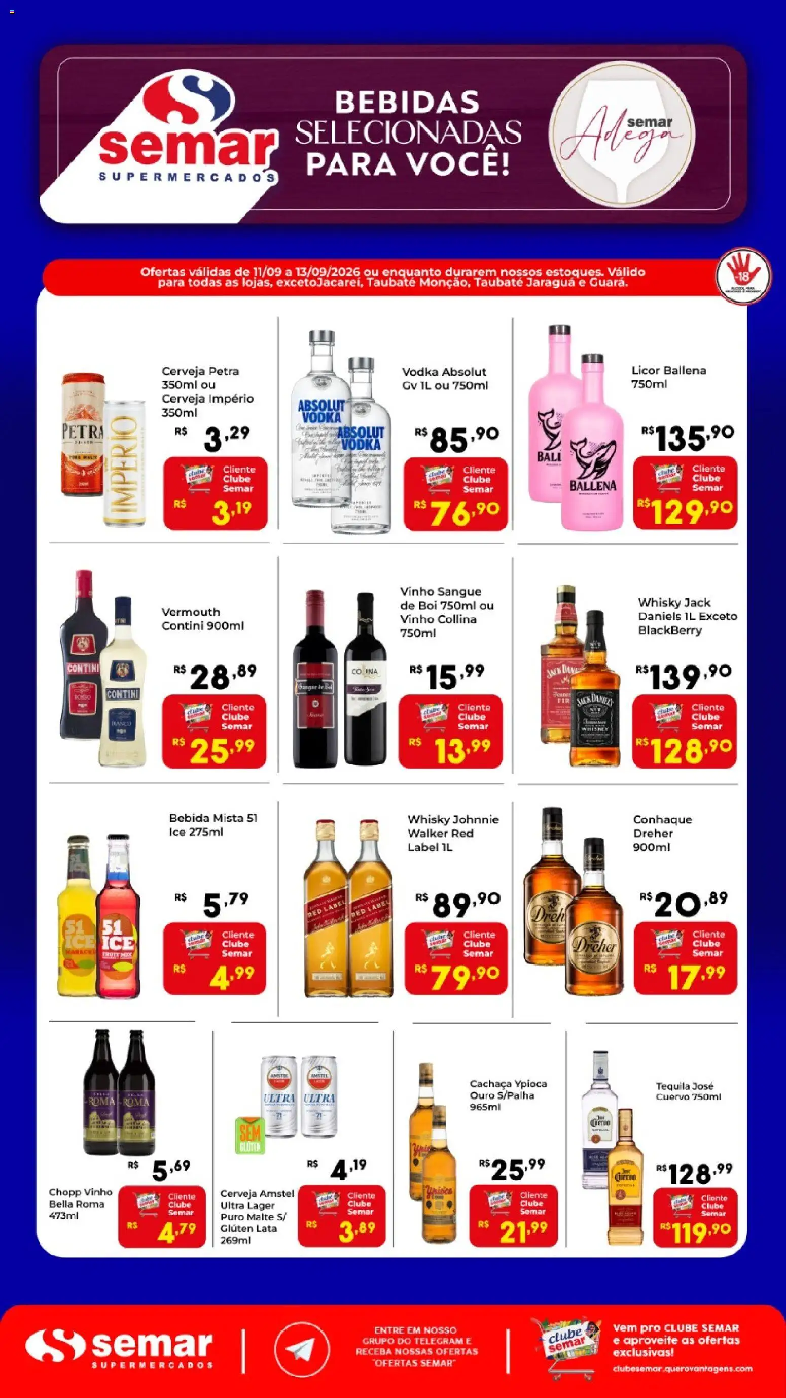 Semar Supermercado Folheto - válido de 11/09/2026 | Página: 1 | Produtos: Vodka Absolut, Tequila, Vinho, Romã