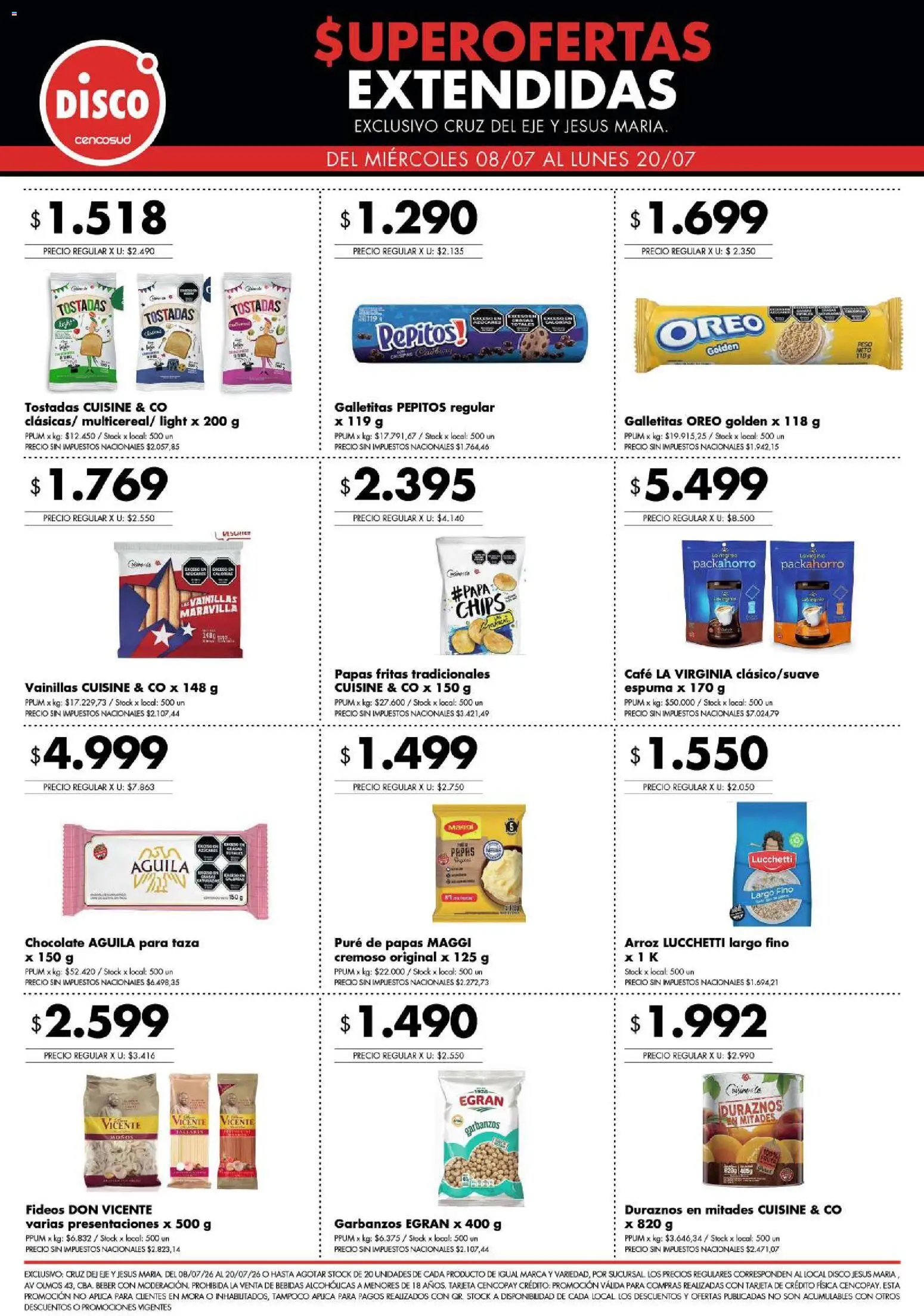 Disco - Superofertas extendidas - Cruz del Eje y Jesus Maria │ válido desde el 08/07/2026 | Página: 2 | Productos: Garbanzos, Espuma, Chocolate, Té