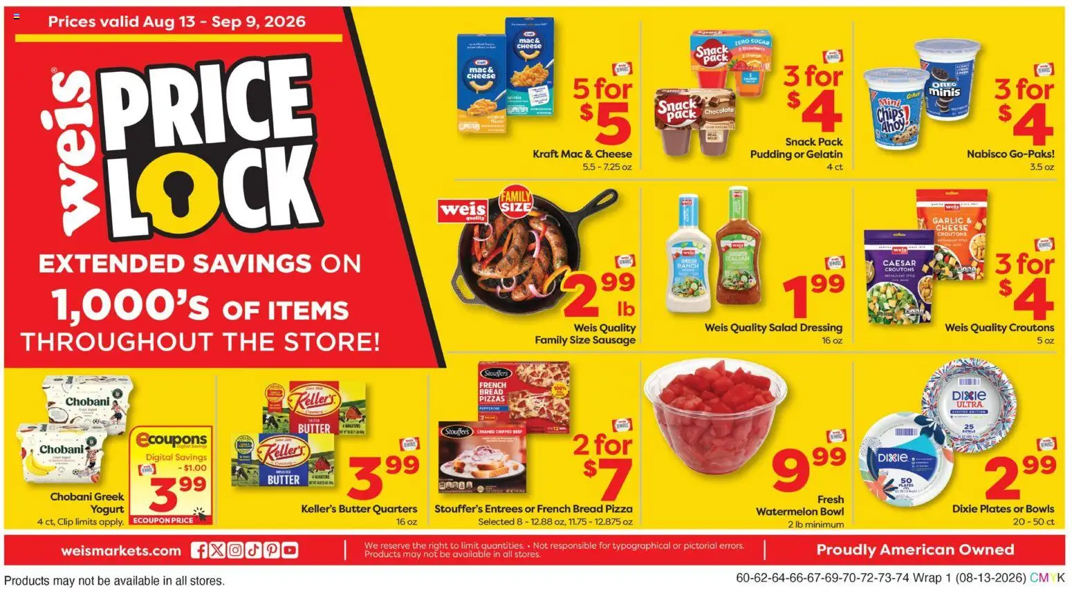 Weis Weekly Circular - MD - valid from 08/13/2026 | Page: 1 | Products: Cheese, Yogurt, Bread, Garlic