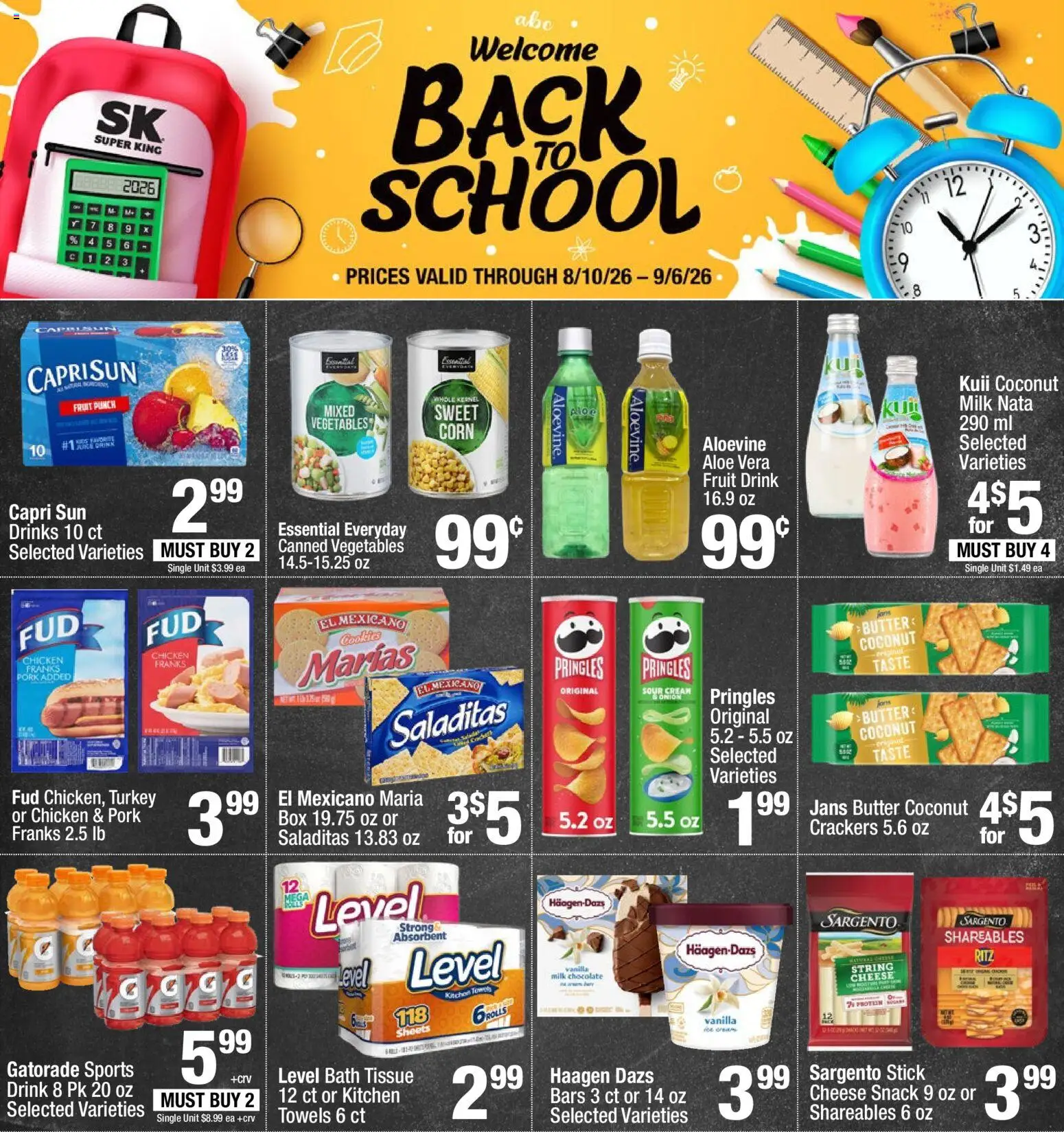 Super King Back to School - valid from 08/10/2026 | Page: 1 | Products: Crackers, Bath, Turkey, Vegetables