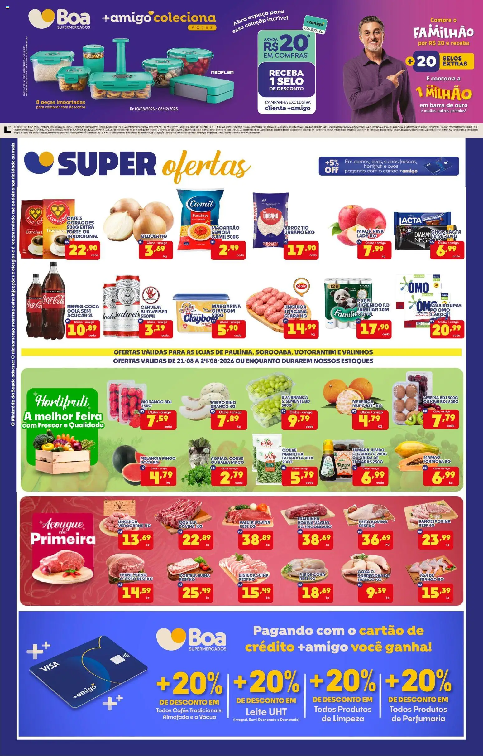 Boa Supermercados Folheto - válido de 21/08/2026 | Página: 1 | Produtos: Mexerica, Leite, Café, Pernil suíno