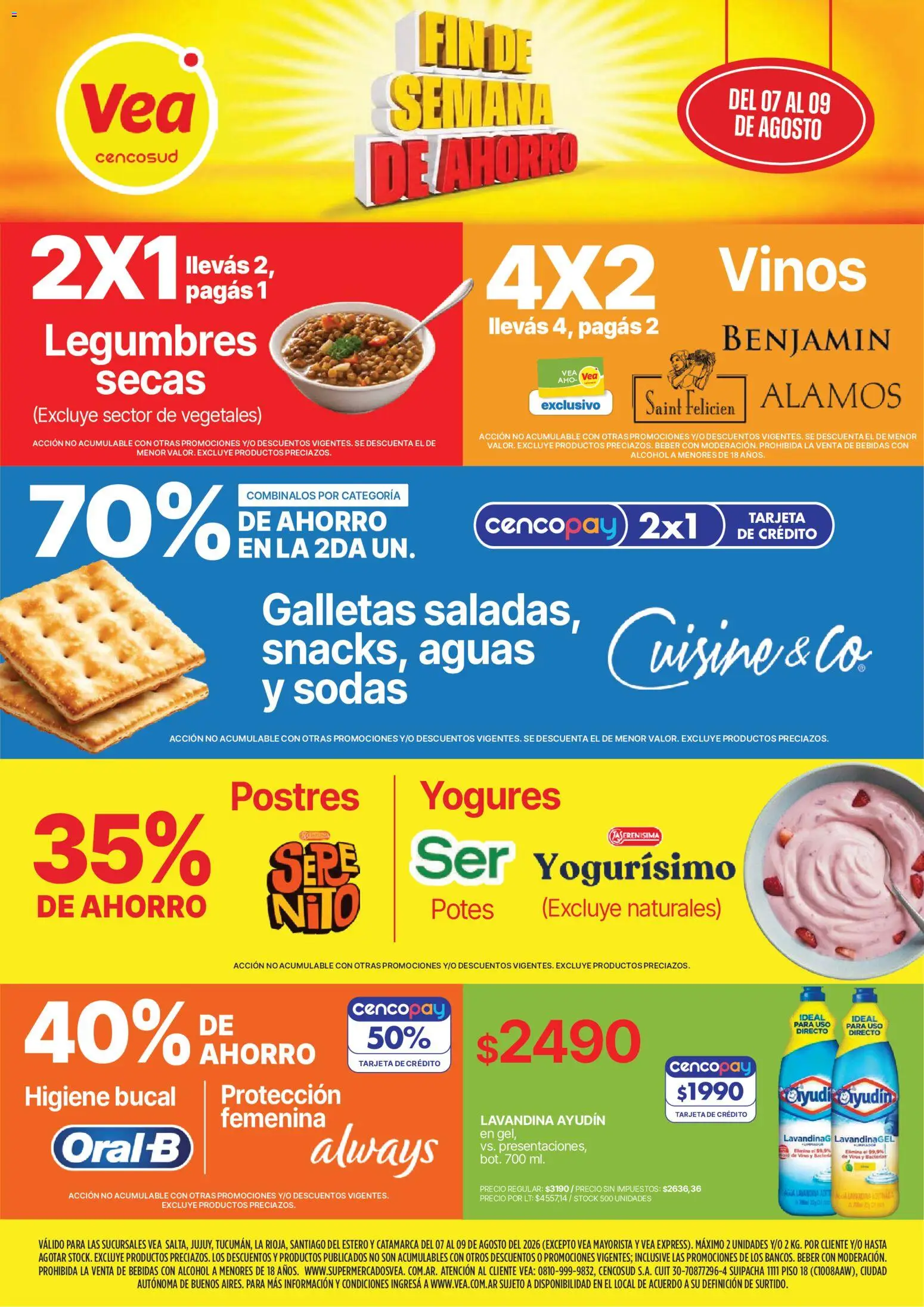 Vea - Fin de semana de ahorro │ válido desde el 07/08/2026 | Página: 1 | Productos: Legumbres, Higiene bucal, Alcohol, Galletas