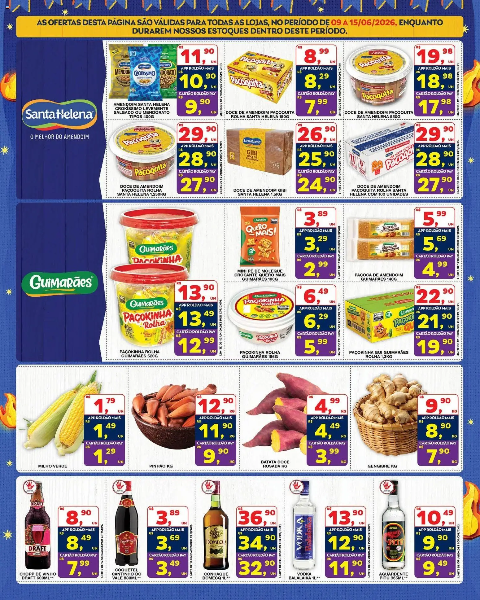 Roldão Folheto - válido de 09.06.2026 | Página: 2 | Produtos: Amendoim, Gengibre, Conhaque, Paçoca
