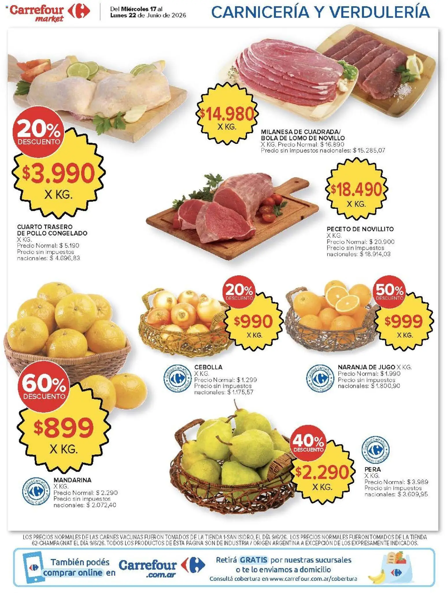 Carrefour Market catálogo │ válido desde el 17.06.2026 | Página: 7 | Productos: Cebolla, Milanesa, Pera, Jugo