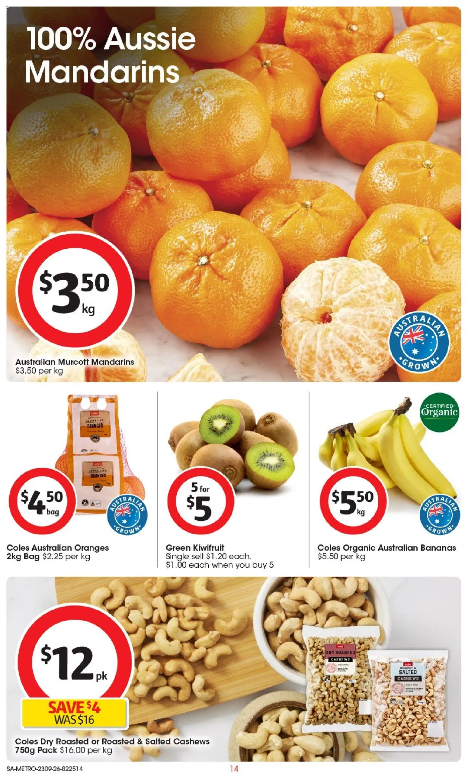 Coles catalogue - valid from 23/09/2026 | Page: 14 | Products: Oranges, Kiwifruit, Mandarins, Bag