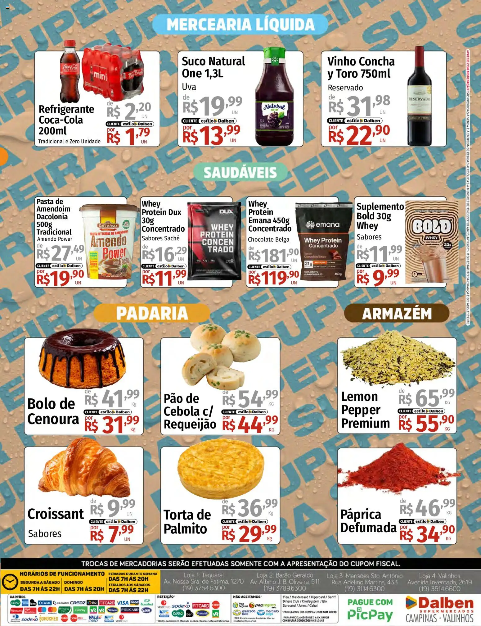 Supermercado Dalben Folheto - válido de 03/08/2026 | Página: 4 | Produtos: Amendoim, Vinho, Bolo, Whey protein