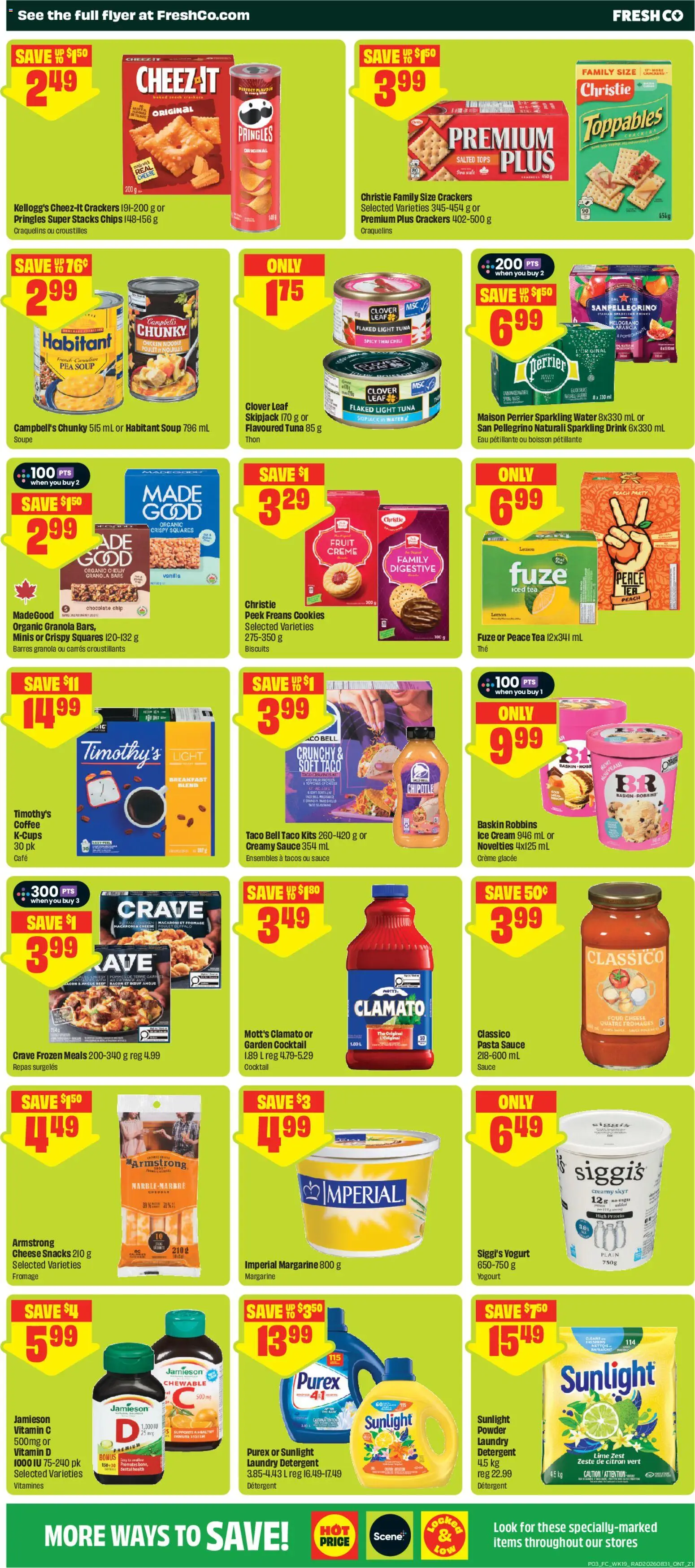 FreshCo flyer valid from Sep 3, 2026 | Page: 4 | Products: Cookies, Margarine, Detergent, Cocktail