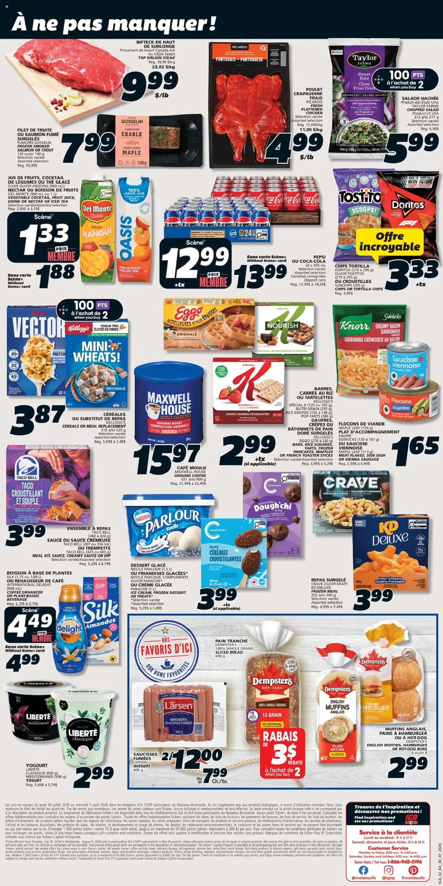 IGA flyer valid from Jul 30, 2026 | Page: 2 | Products: Cereals, Trout, Kale, Chocolate