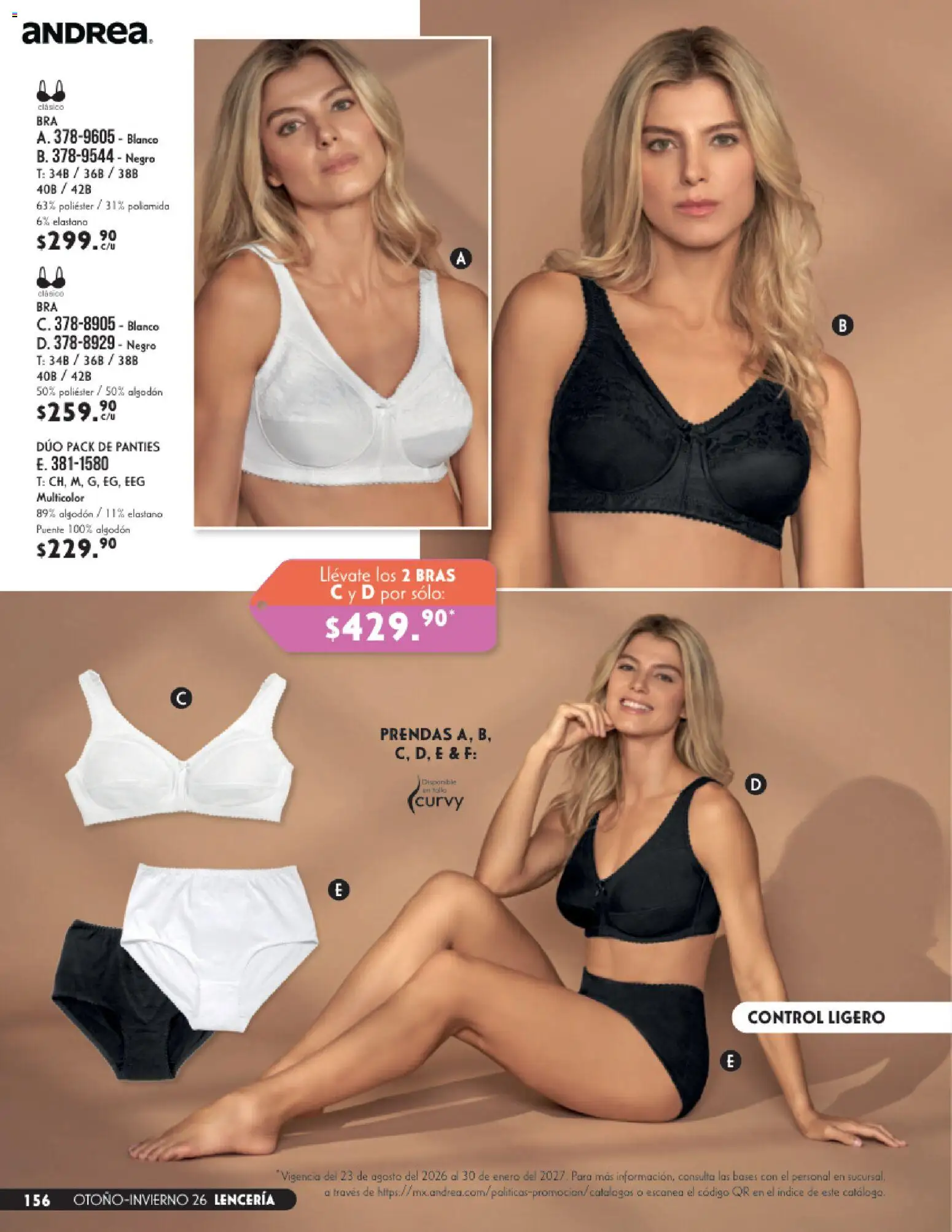 Nuevas ofertas de Andrea válidas en toda la República Mexicana desde el 23/08/2026. ¡Encuentra las mejores ofertas en Andrea catálogo Lencería & vestir interior! | Página: 16 | Productos: Algodón, Lenceria