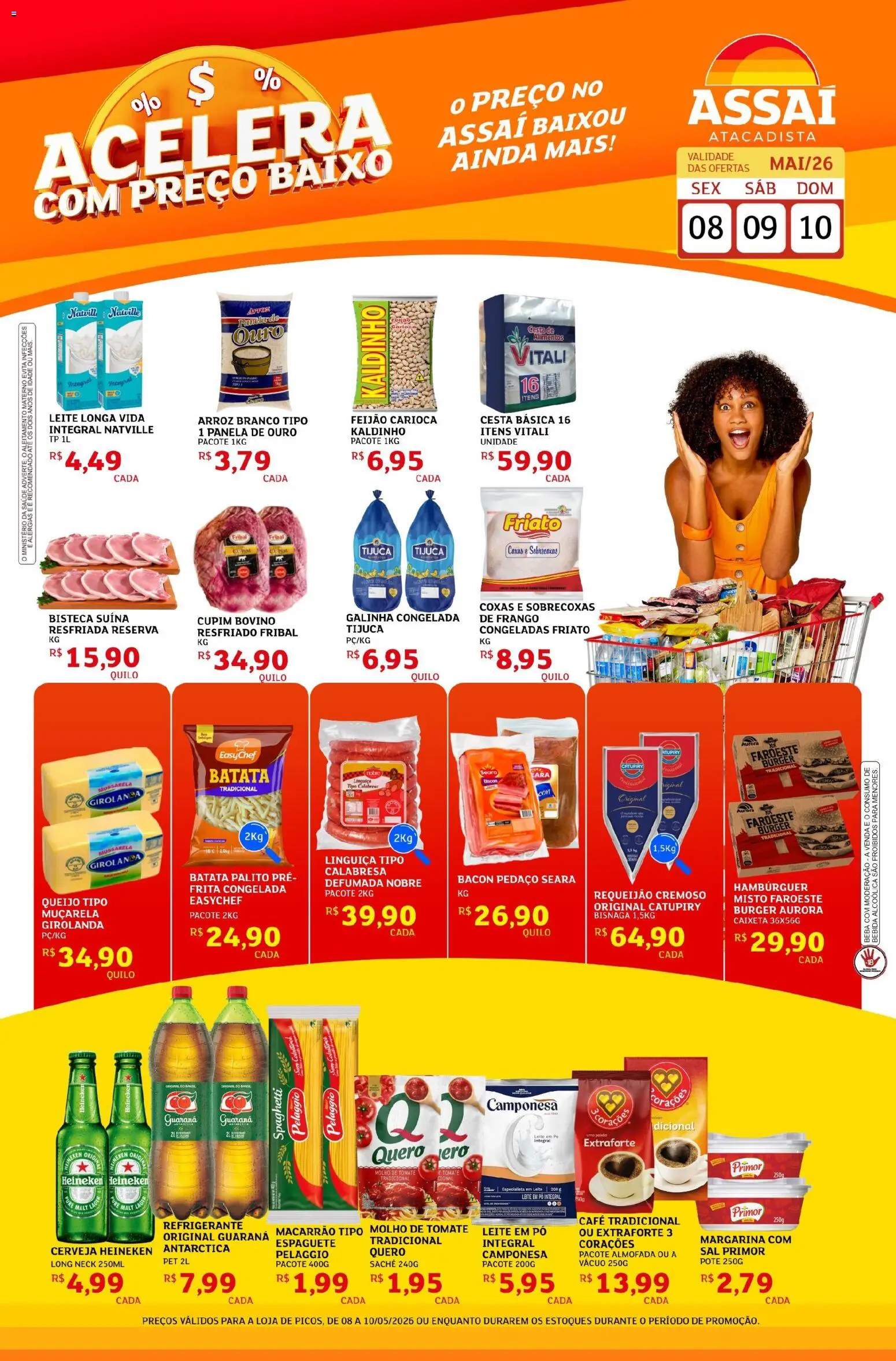 Assaí Atacadista Folheto - válido de 08.05.2026 | Página: 1 | Produtos: Muçarela, Arroz, Cerveja Heineken, Heineken