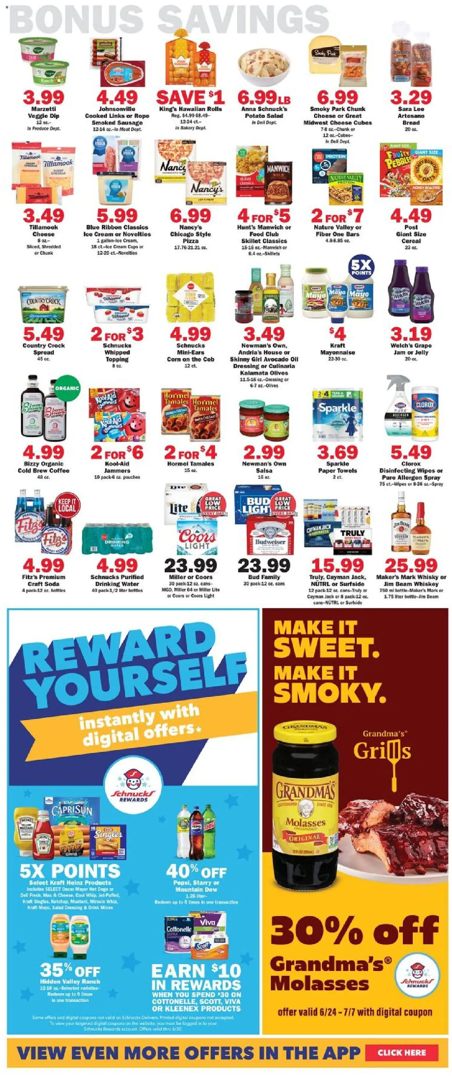 Schnucks Weekly Print Ad - MO - valid from 24.06.2026 | Page: 5 | Products: Cheese, Whiskey, Salad, Sausage
