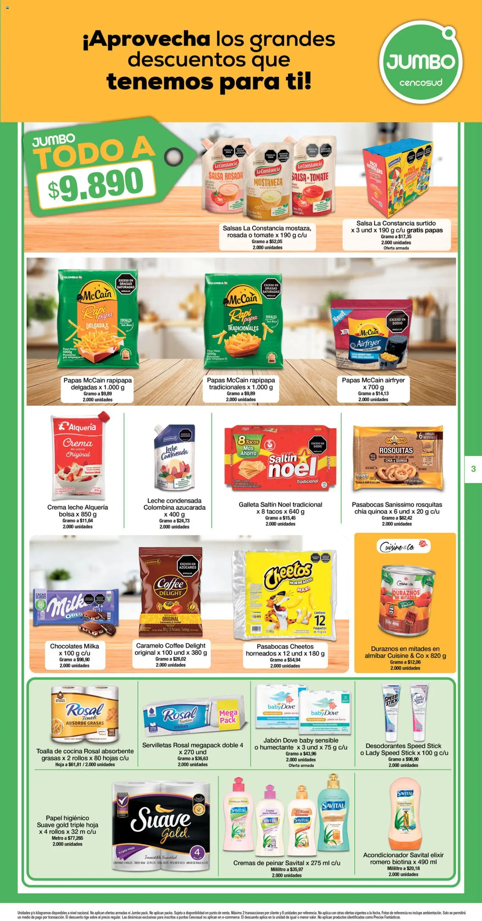 Jumbo revista - valida desde el 20/08/2026 | Página: 3 | Productos: Salsas, Toalla, Papas, Papel higiénico