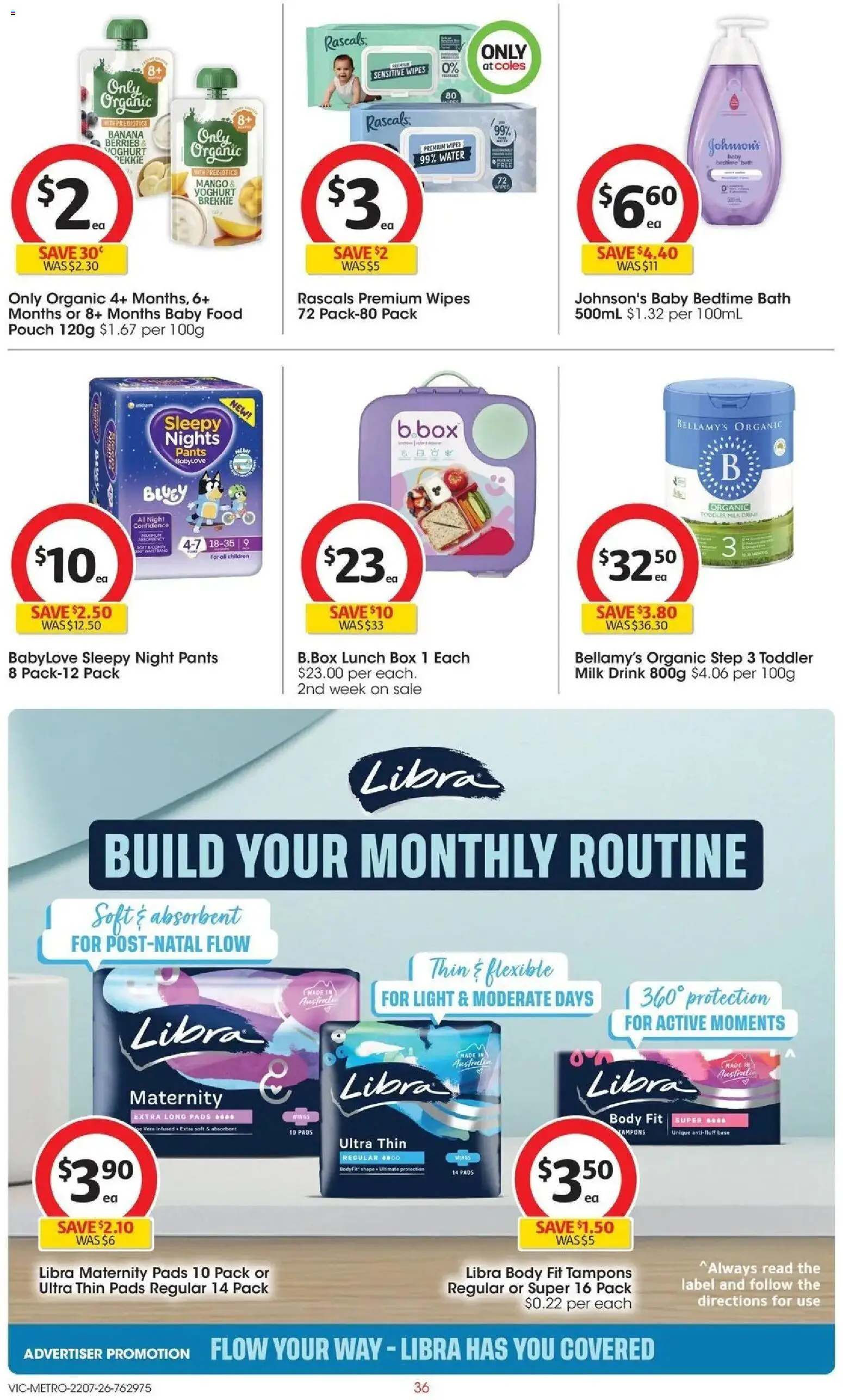 Coles catalogue - valid from 22/07/2026 | Page: 36 | Products: Light, Water, Mango, Tampons