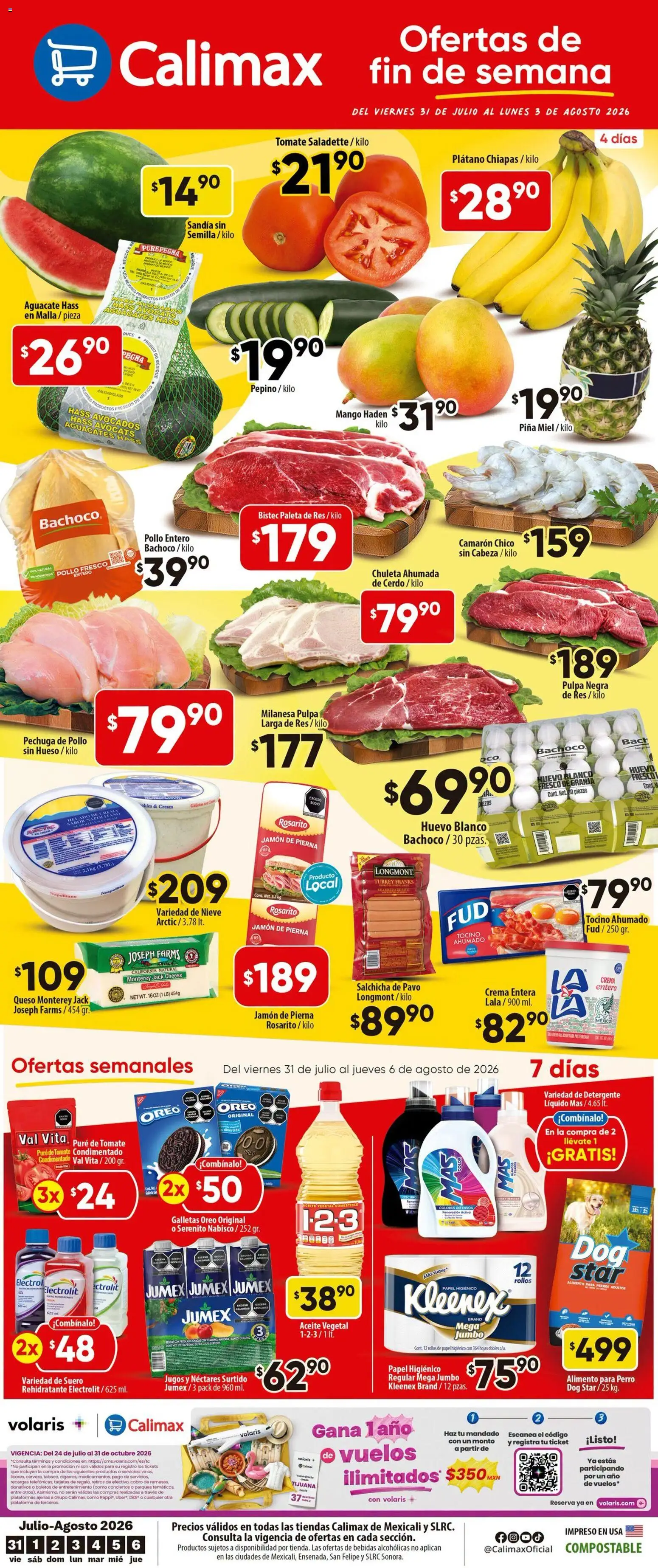 Nuevas ofertas de Calimax válidas en toda la República Mexicana desde el 31/07/2026. ¡Encuentra las mejores ofertas en Calimax folleto Mexicali y SLRC! | Página: 1 | Productos: Milanesa, Crema, Huevo, Malla