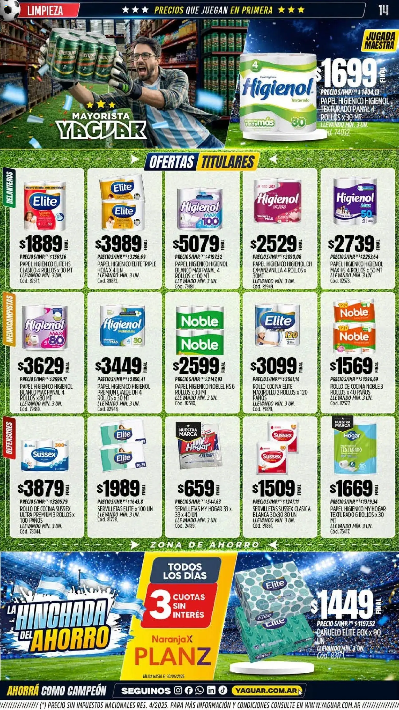 Yaguar - Oferta Semanal Santa Fé │ válido desde el 08.06.2026 | Página: 14 | Productos: Papel higiénico, Pañuelo, Cocina, Servilletas