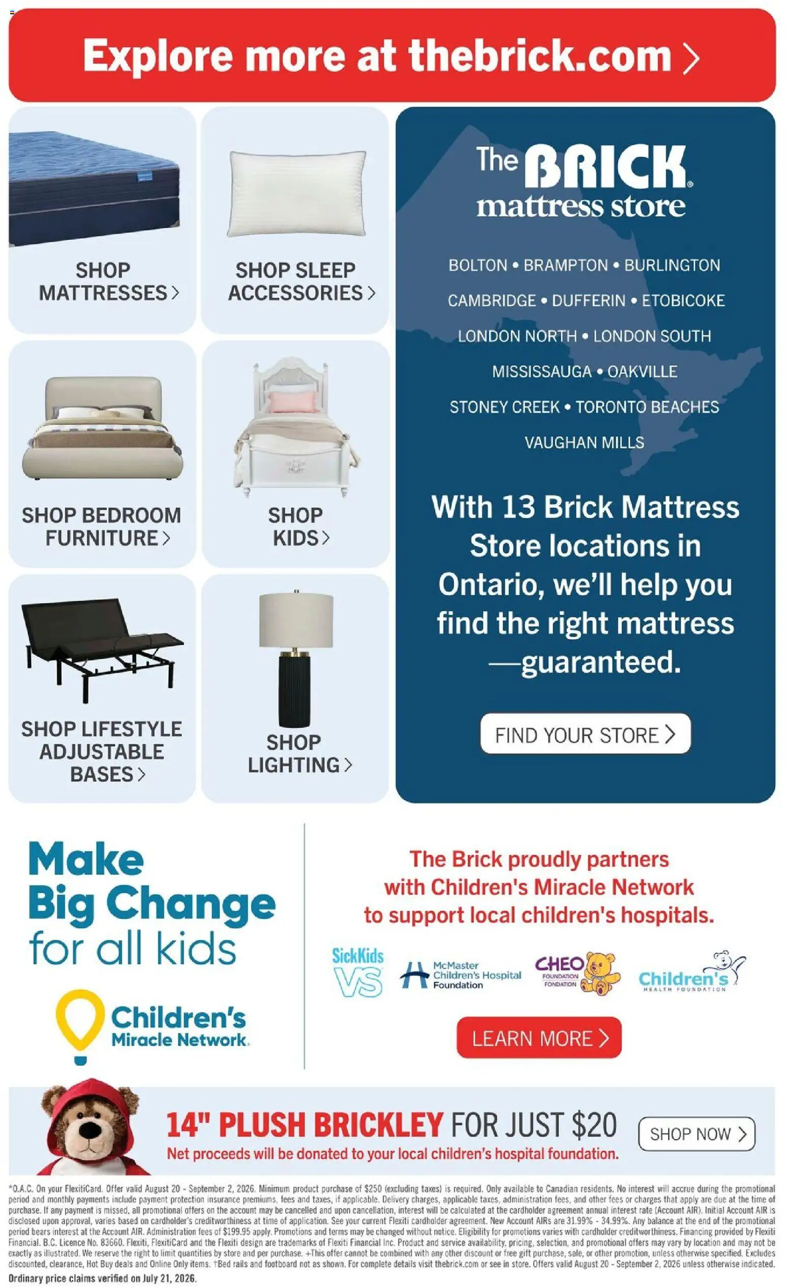 The Brick flyer valid from Aug 20, 2026 | Page: 10 | Products: Mattresses, Mattress, Lighting