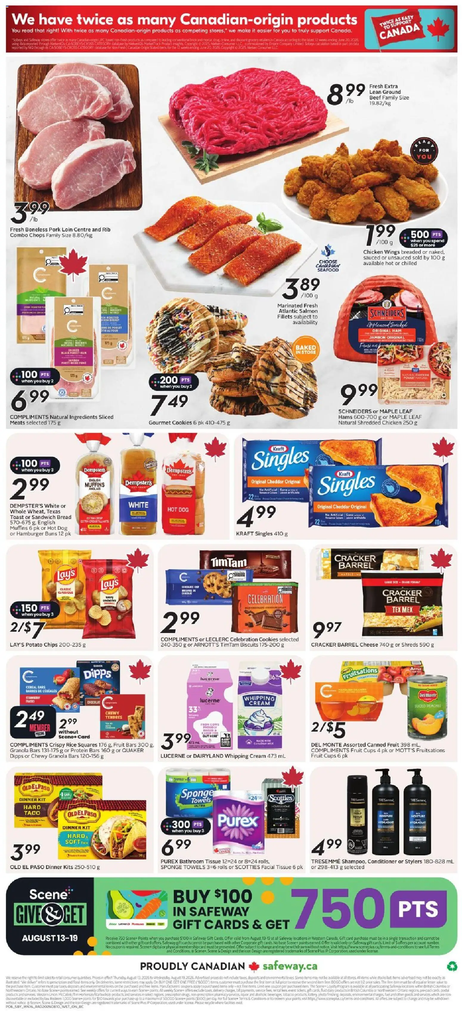 Safeway flyer valid from Aug 13, 2026 | Page: 4 | Products: Beef, Seafood, Chicken wings, Hamburger